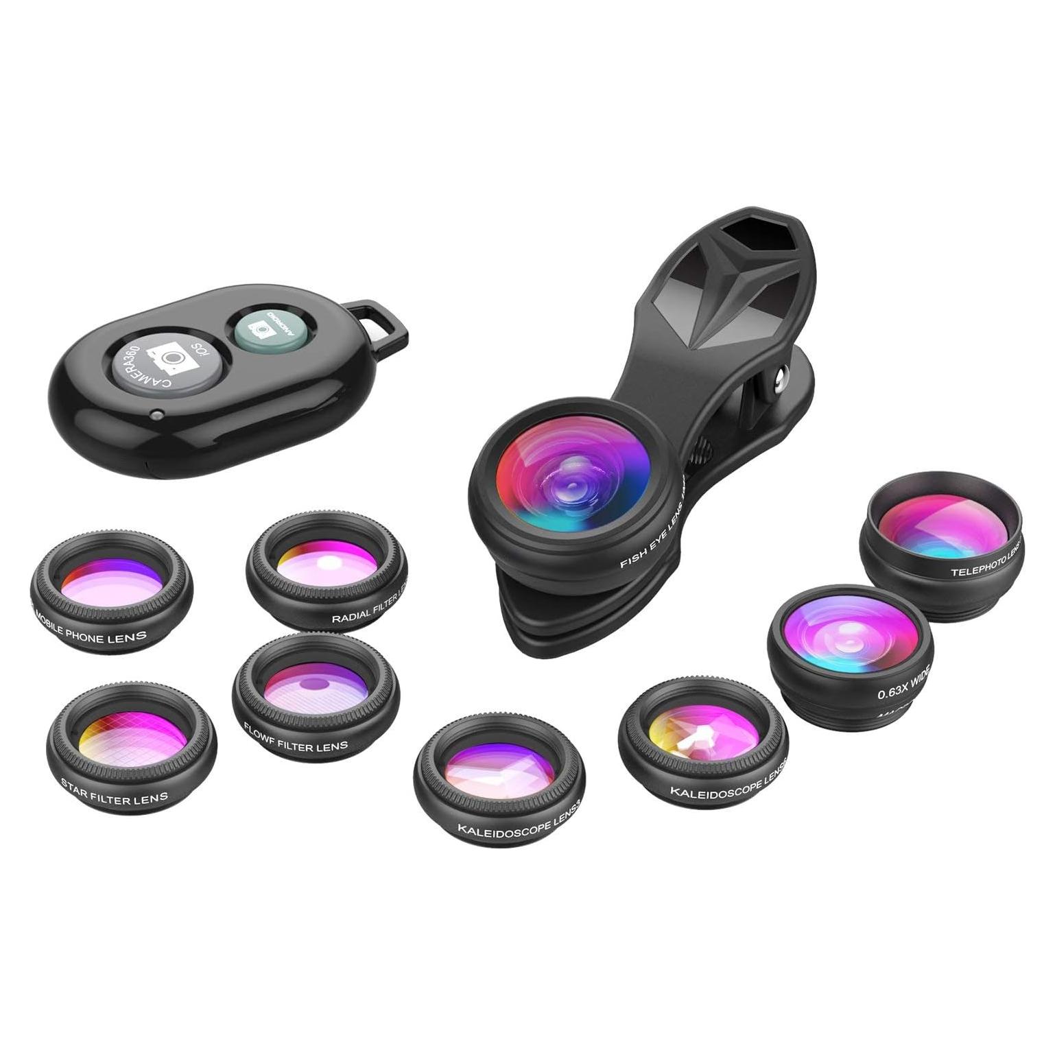Kit de Lentes 10 en 1 Apexel para Smartphone - Macro, Gran Angular, Telefoto