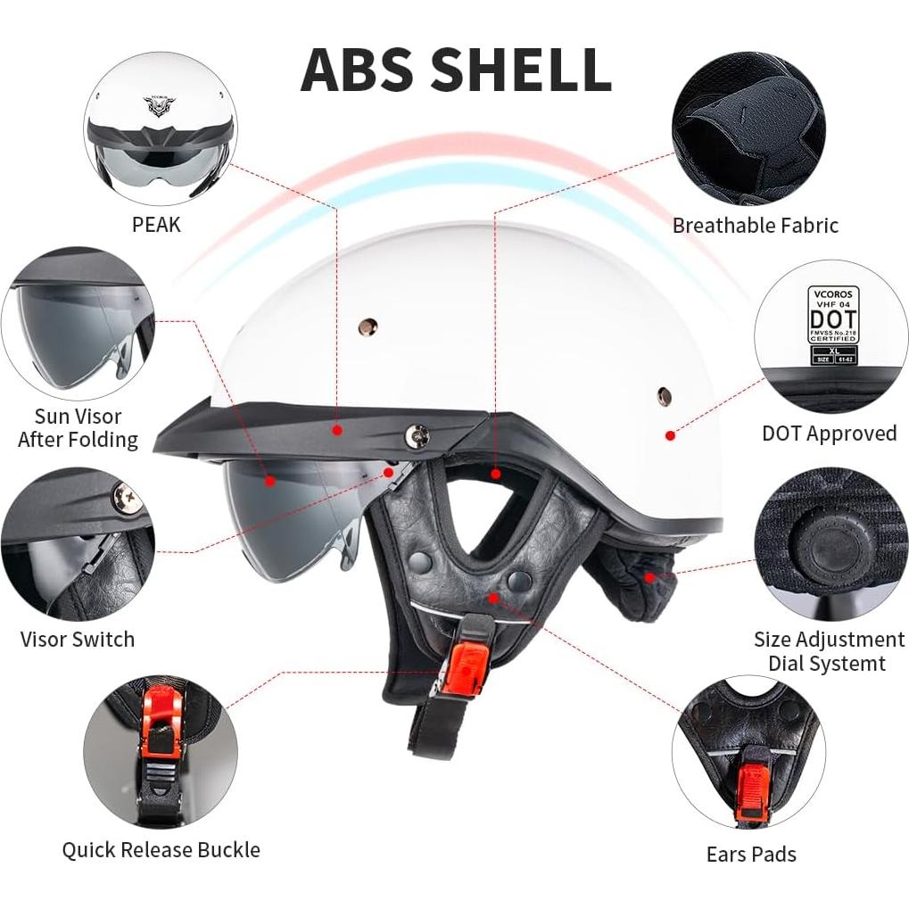 Casco de Media Cara VCOROS VHF04 Blanco Brillante S