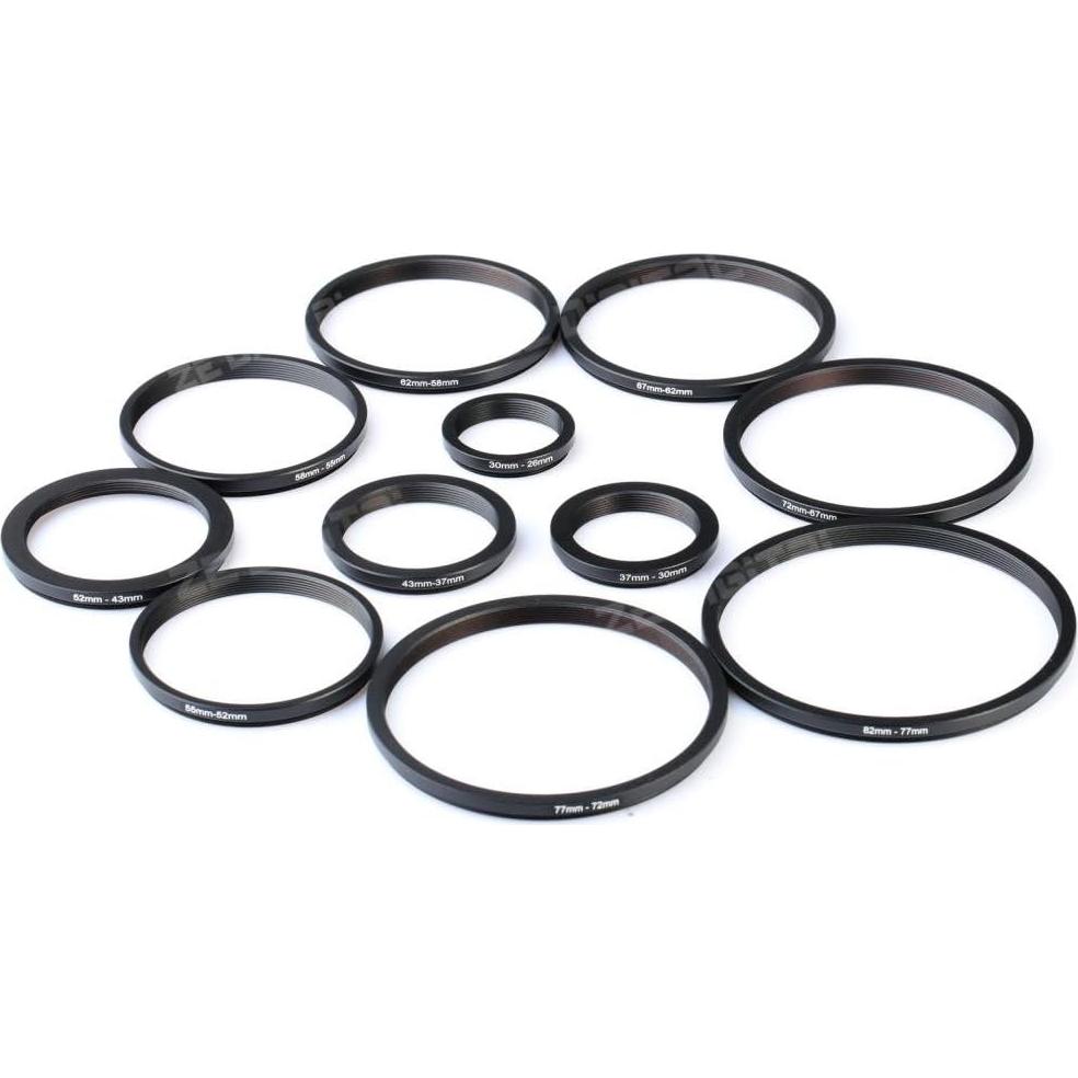 K&F CONCEPT 11 Pieces Metal Step Down Filter Adapter Rings Set, for Large Size Lens Add Small Size Filter 67-62mm 72-67mm 77-72mm 82-77mm for Camera Lens