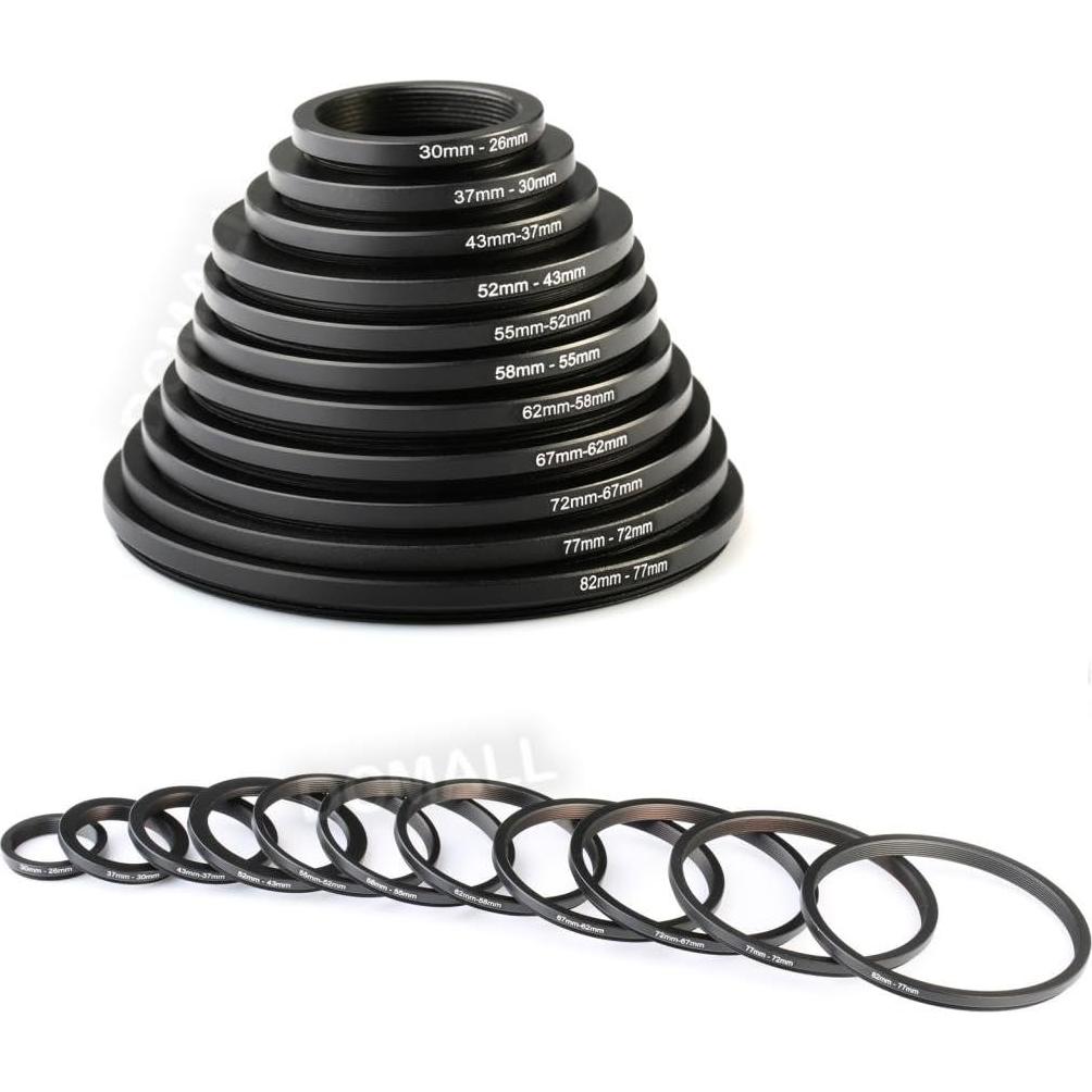 K&F CONCEPT 11 Pieces Metal Step Down Filter Adapter Rings Set, for Large Size Lens Add Small Size Filter 67-62mm 72-67mm 77-72mm 82-77mm for Camera Lens