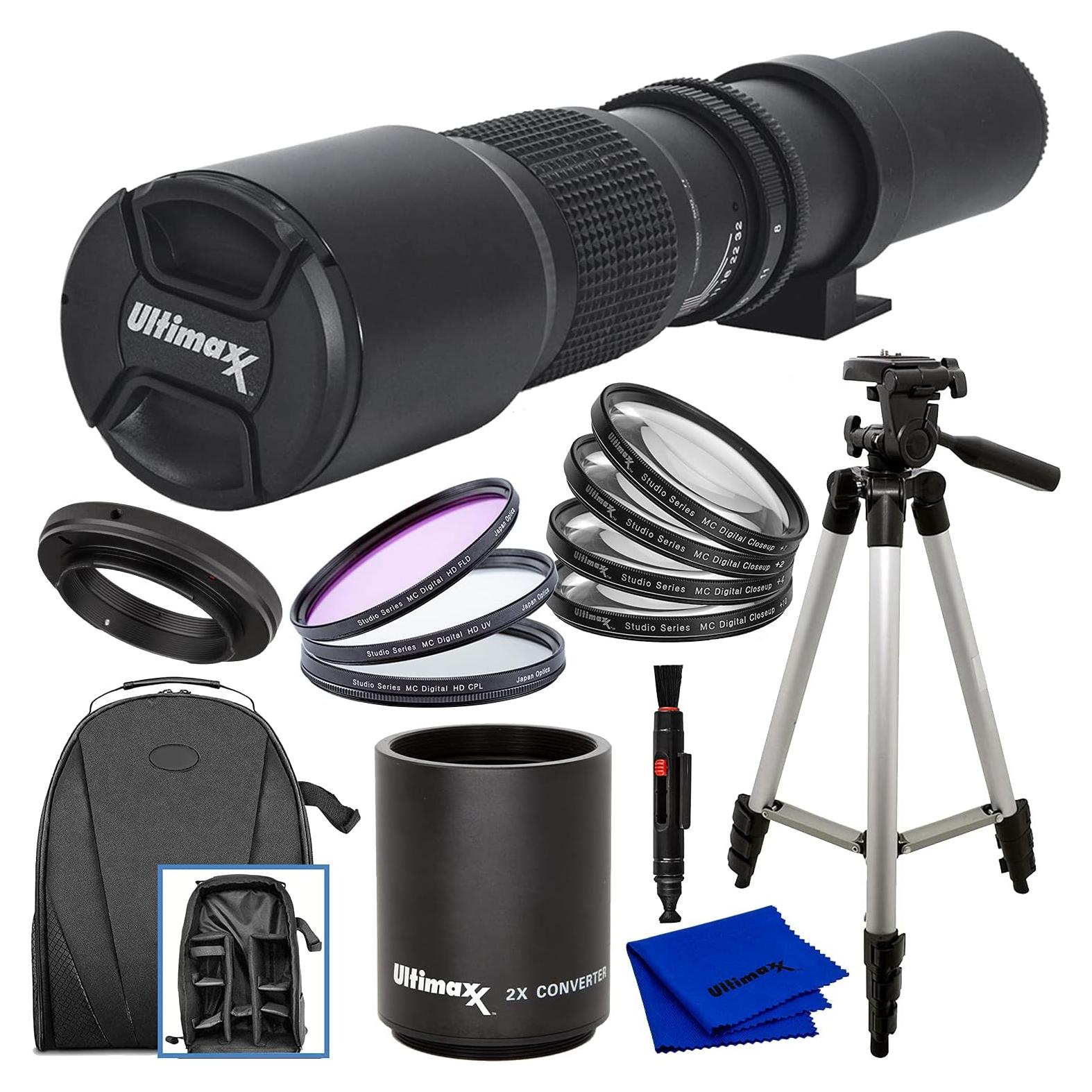 Lente Telefoto 500mm Ultimaxx f/8 con Convertidor 2x para Canon