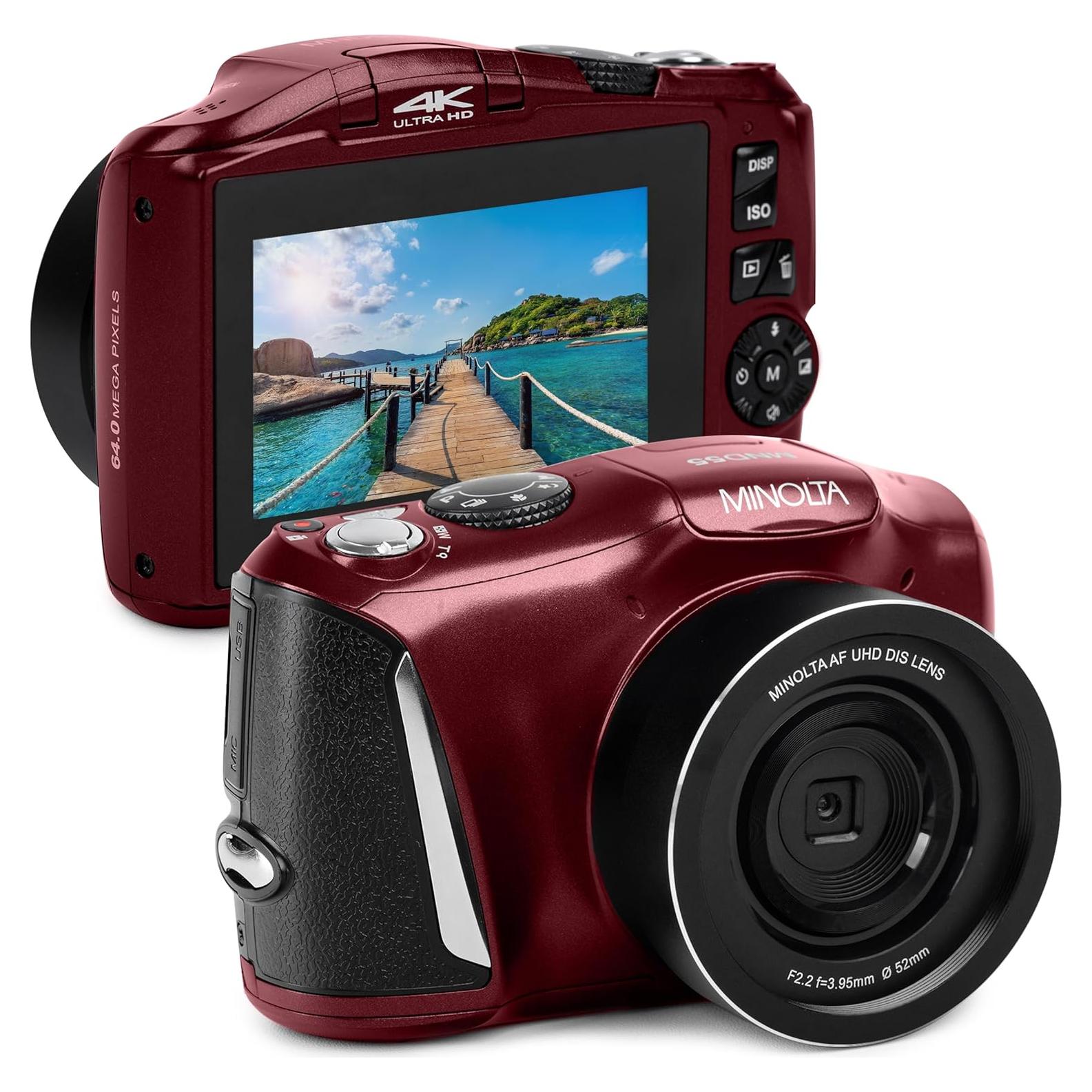 Cámara Digital Minolta MND55 64MP 4K 60FPS WiFi Rojo