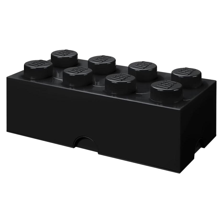 LEGO Storage Brick 8 - studs BLACK - Stackable Plastic Storage Box with Lid for Kids and Adults, Ideal Desk Organizer and Toy Box - 12.1L Capacity