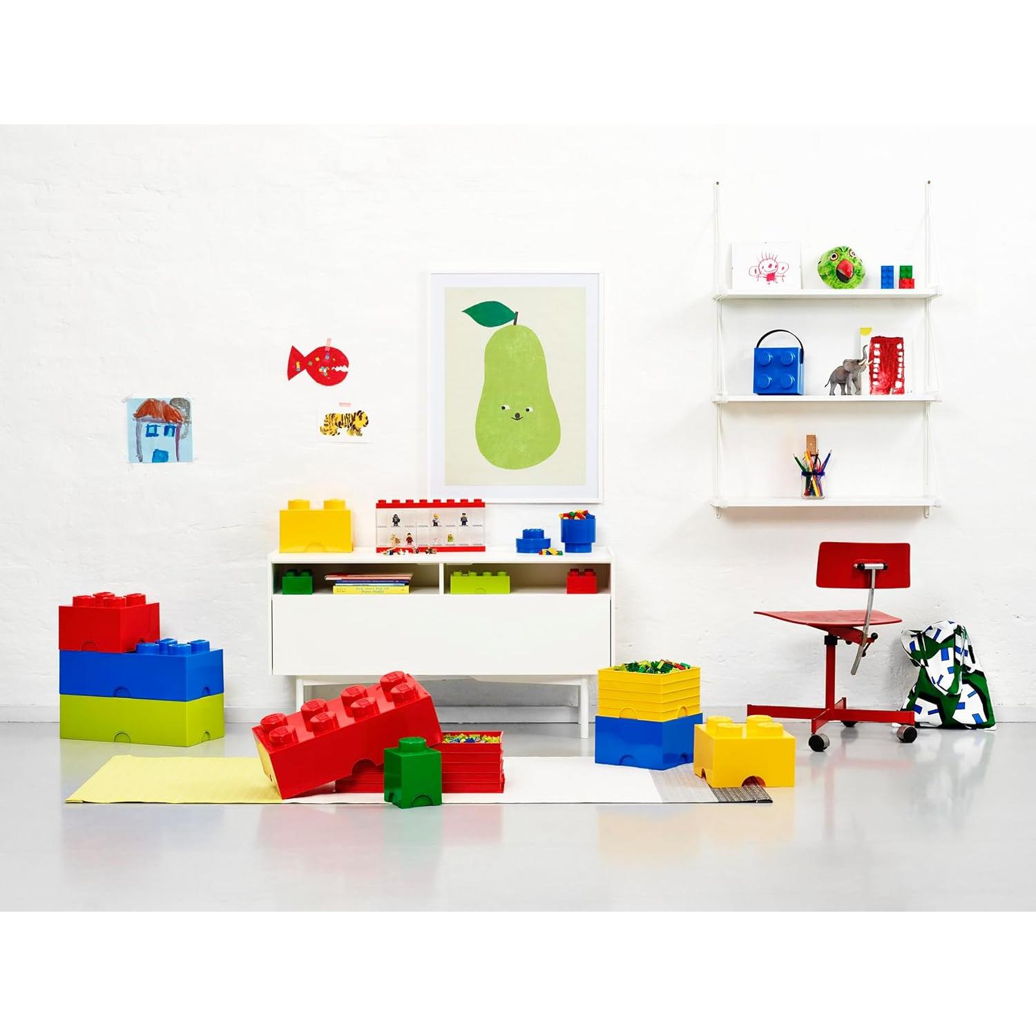 LEGO Storage Brick 8 - studs BLACK - Stackable Plastic Storage Box with Lid for Kids and Adults, Ideal Desk Organizer and Toy Box - 12.1L Capacity