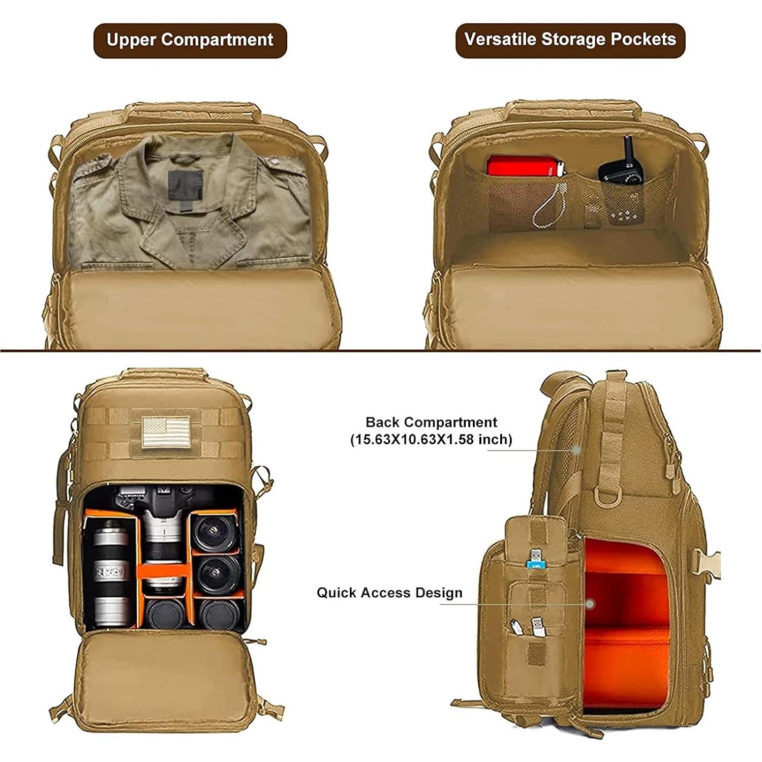 Mochila Táctica para Cámara MOSISO Caqui con Compartimento para Laptop