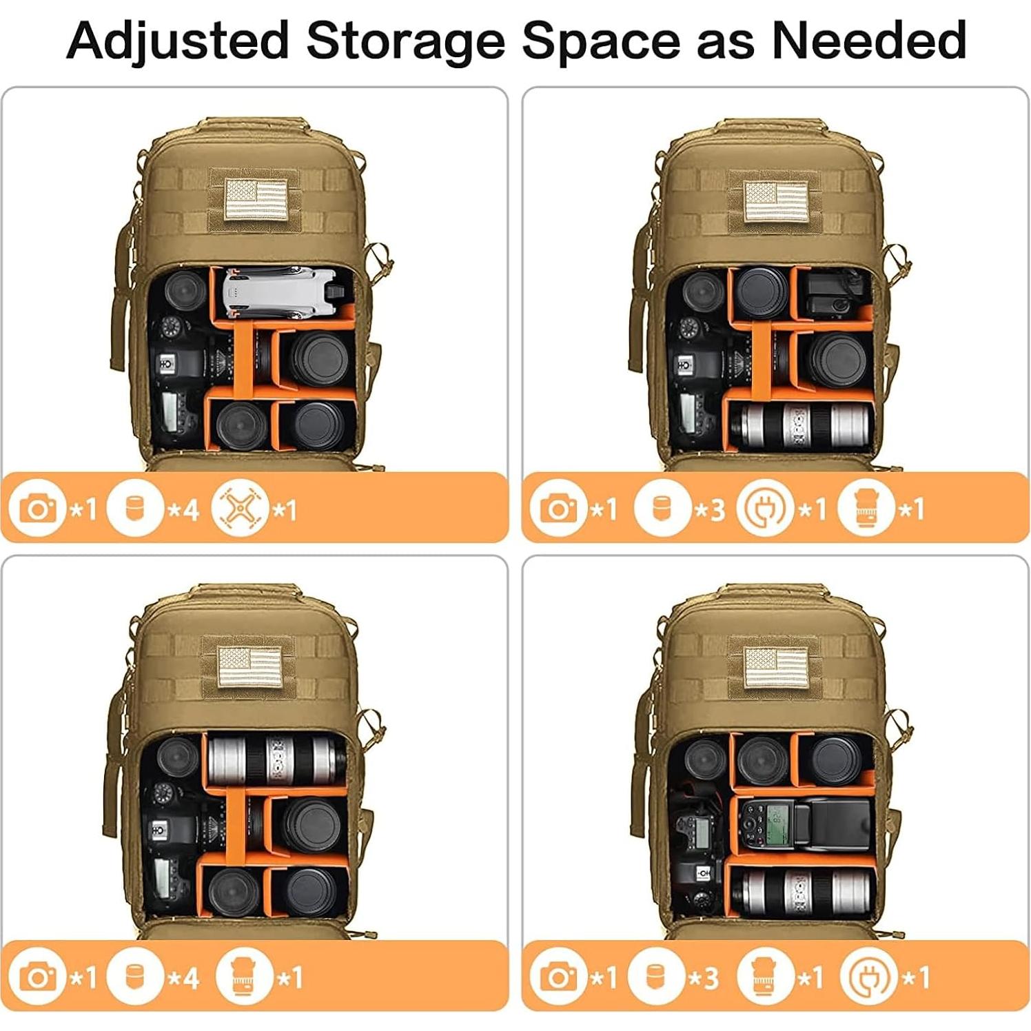 Mochila Táctica para Cámara MOSISO Caqui con Compartimento para Laptop