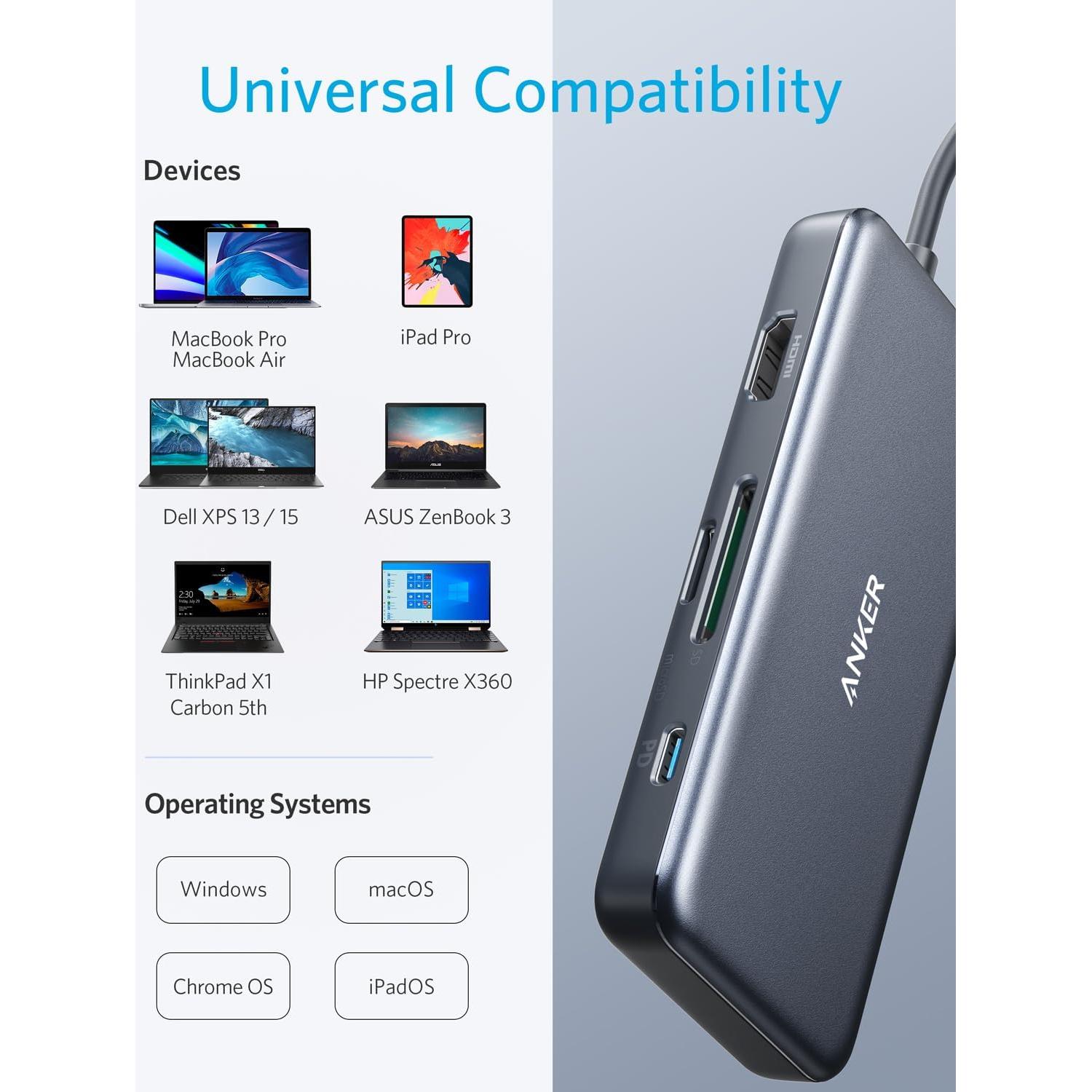 Hub USB-C Anker 7-en-1 HDMI 4K 100W para MacBook