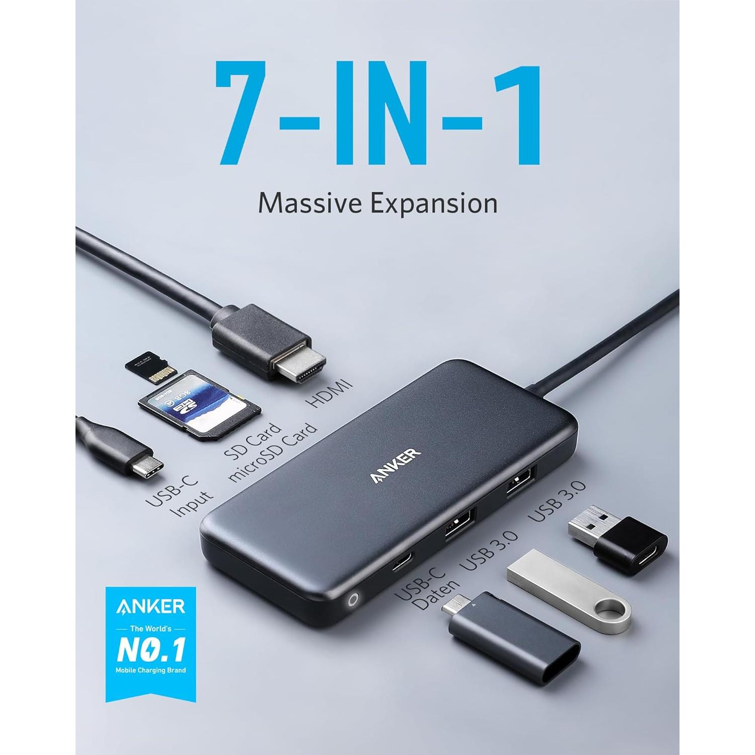 Hub USB-C Anker 7-en-1 HDMI 4K 100W para MacBook