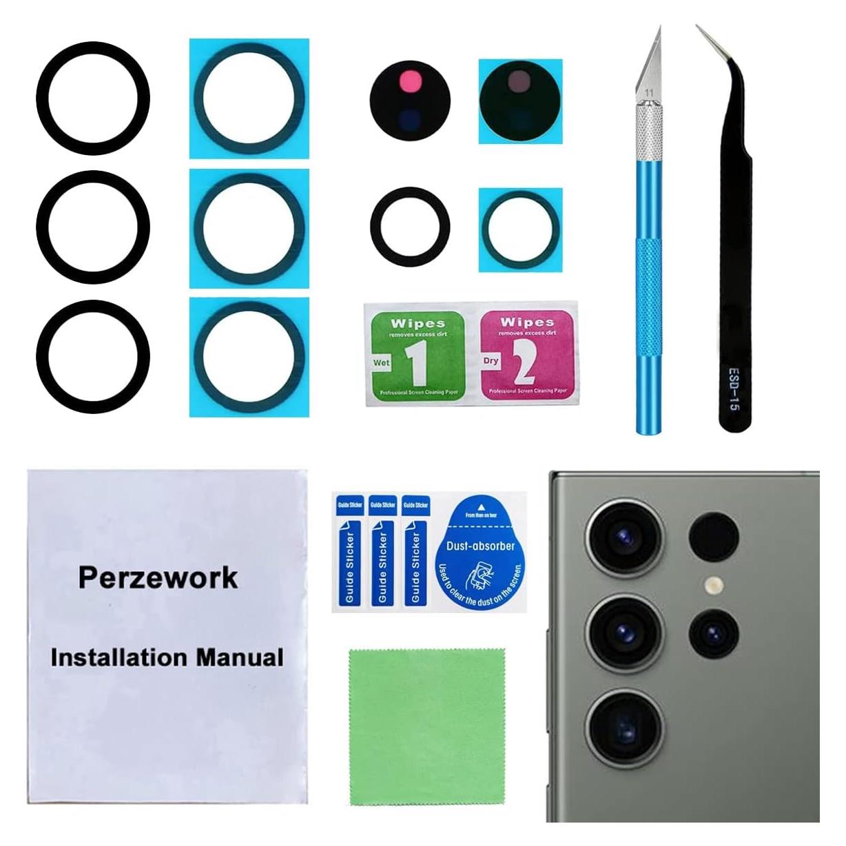 2 Juegos de Lentes de Reemplazo para Cámara Samsung Galaxy S24 Ultra