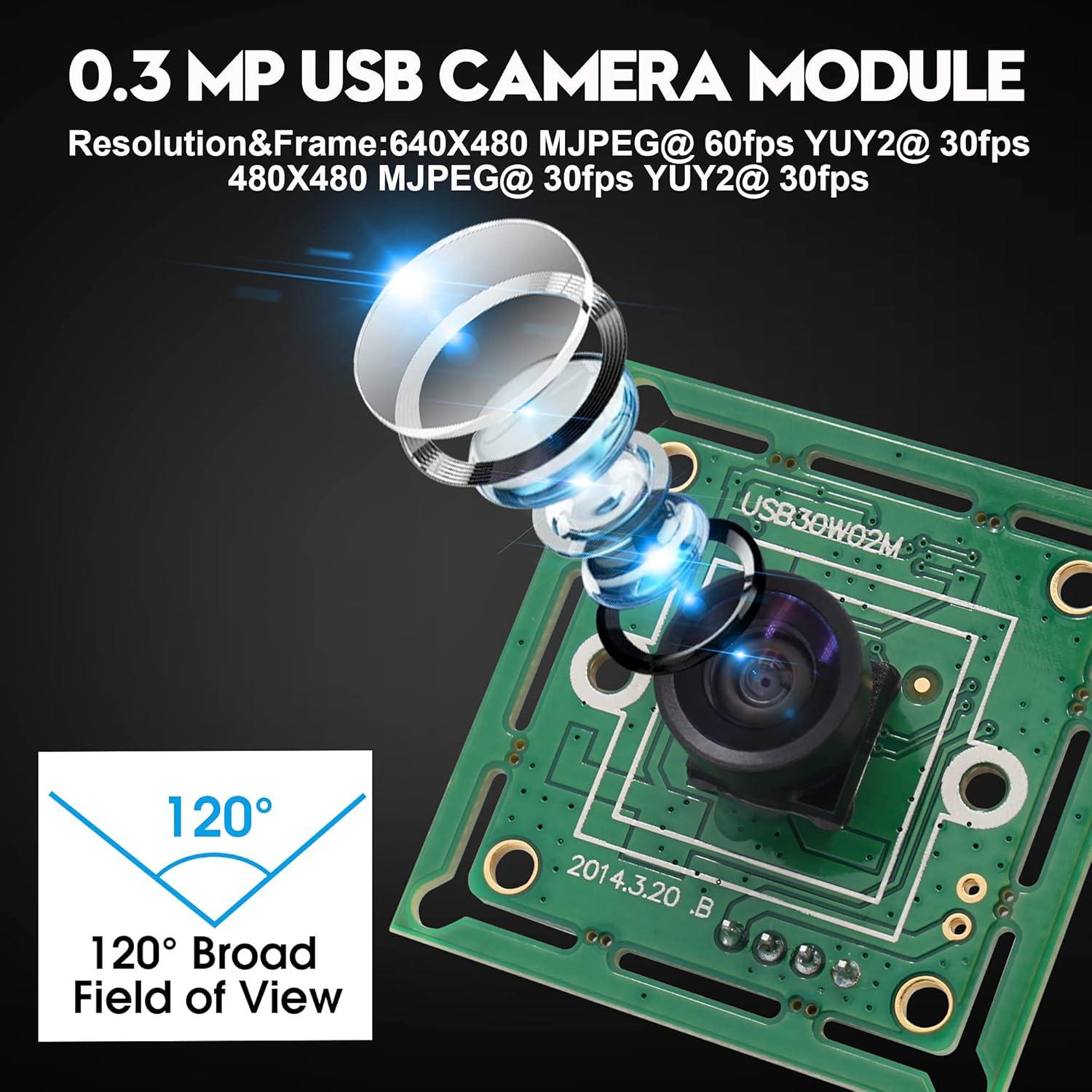 Cámara USB IFWATER 0.3MP Gran Angular 120° 60fps para Raspberry Pi