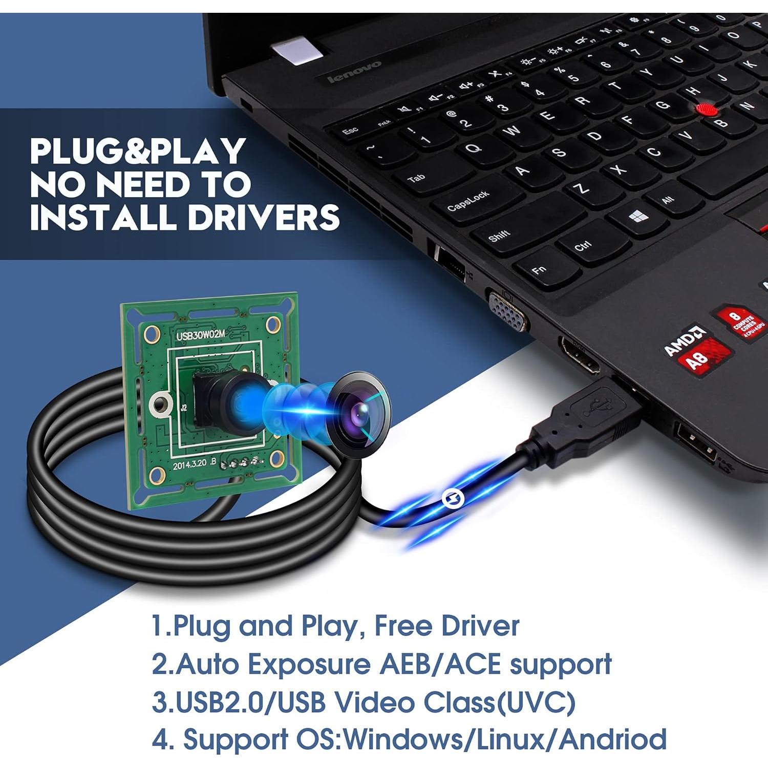 Cámara USB IFWATER 0.3MP Gran Angular 120° 60fps para Raspberry Pi