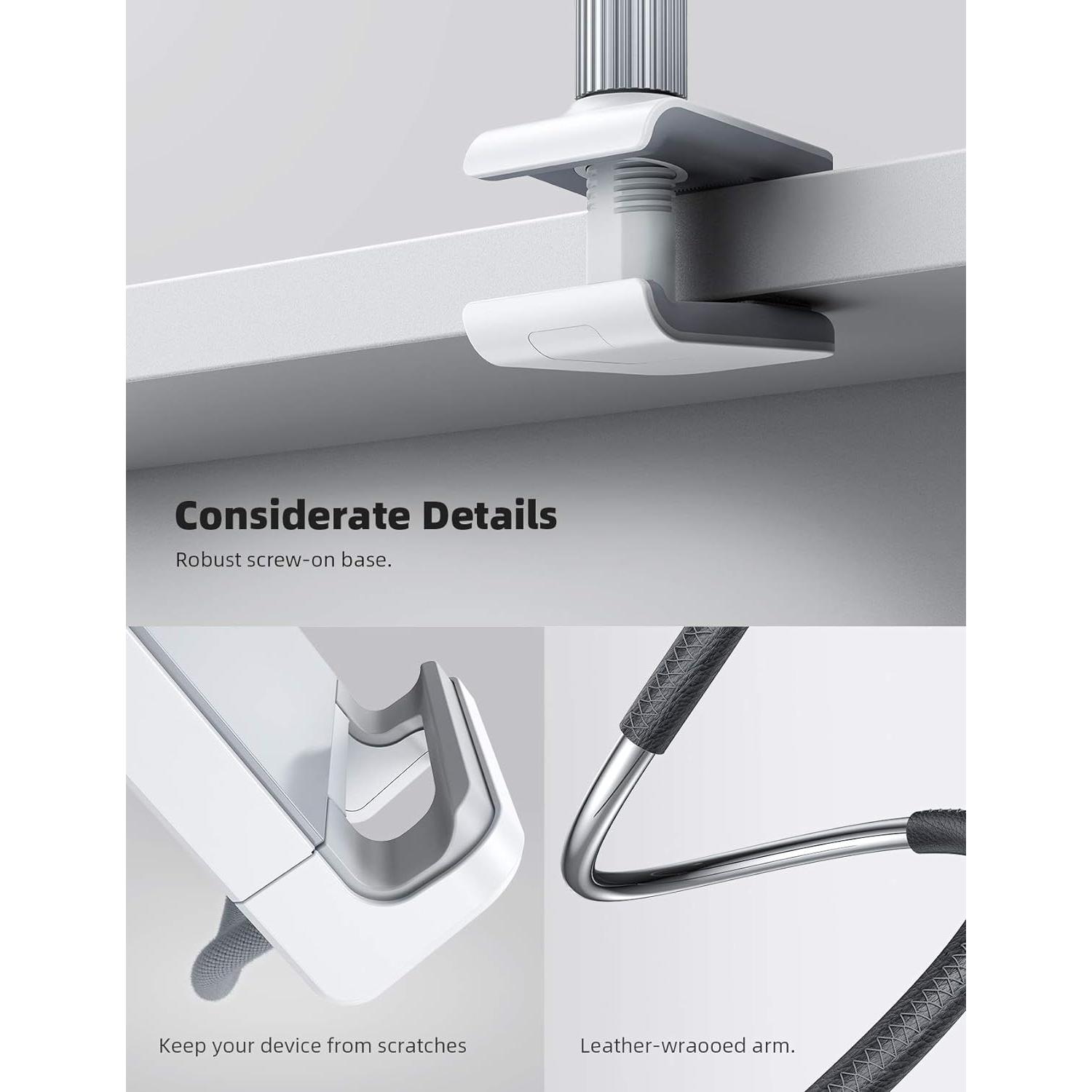 Gooseneck Tablet Holder Mount : Flexible Arm Clip Tablet Stand for Bed, Desk Mount, Compatible with iPad Pro 11", Mini Air, Galaxy Tabs More 4.7 to 10.5" Phones and Tablets