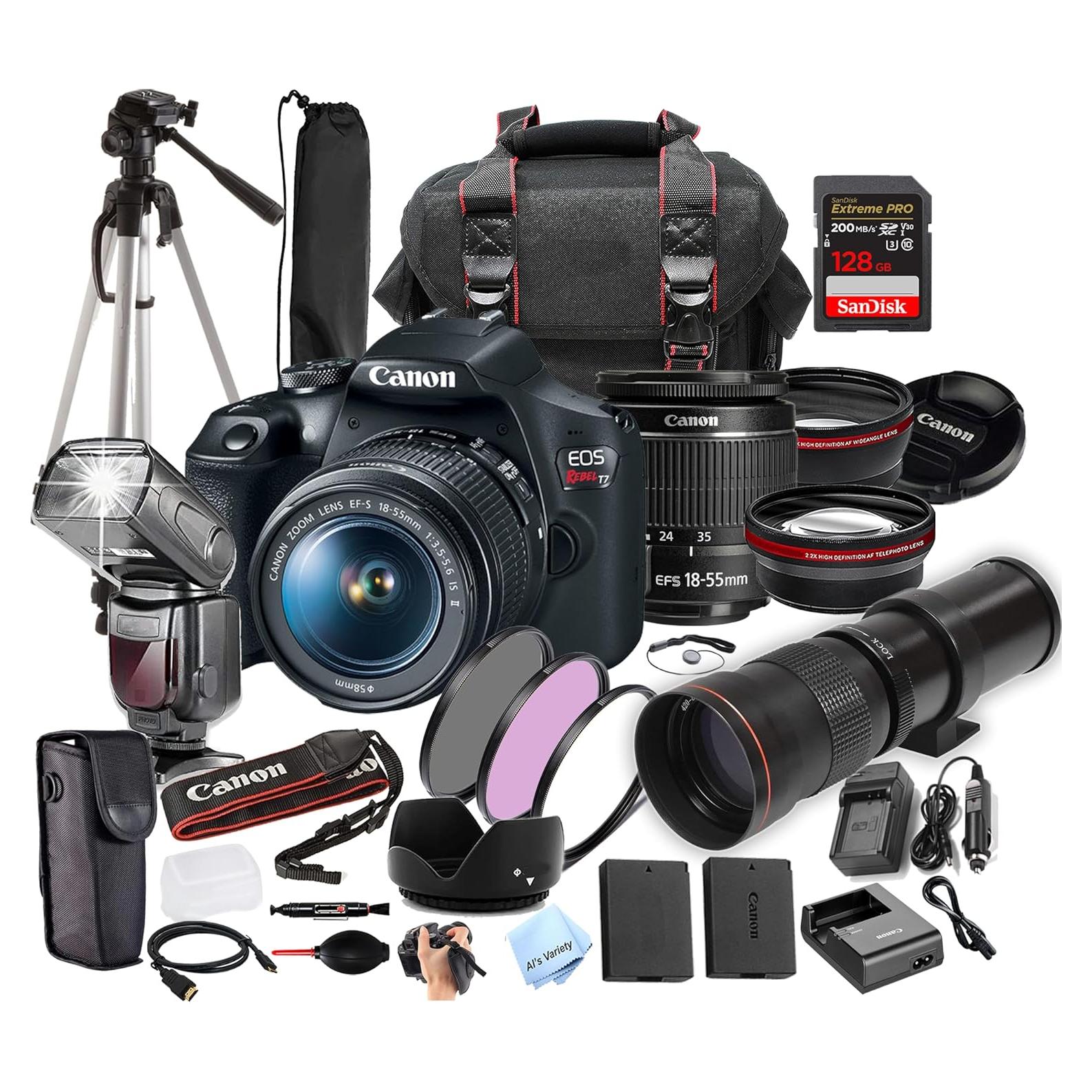 Cámara DSLR Canon EOS Rebel T7 + Lentes 18-55mm y 420-800mm