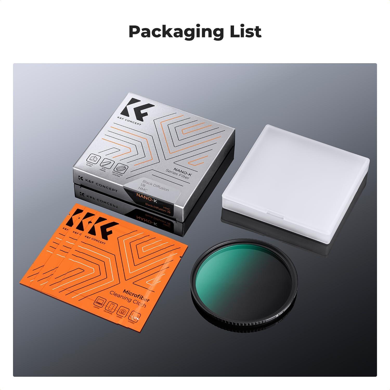 Filtro de Difusión Negra 1/8 K&F Concept 49mm para Fotografía
