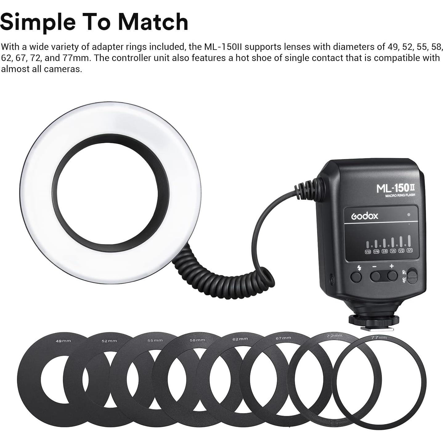 Flash Anular Macro Godox ML150II GN12 Luz 5800K-200K