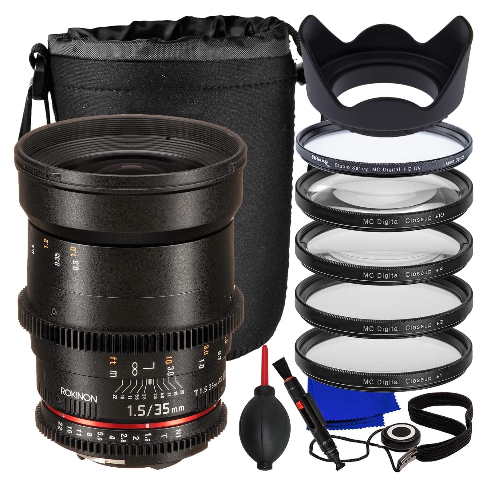 Lente Cine Rokinon 35mm T1.5 Ultimaxx + Kit de Filtros 14 Pzs