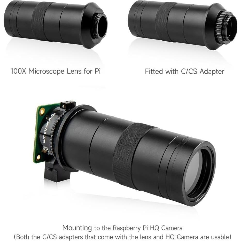 Lente de Microscopio 100X Waveshare para Raspberry Pi, Montura C/CS