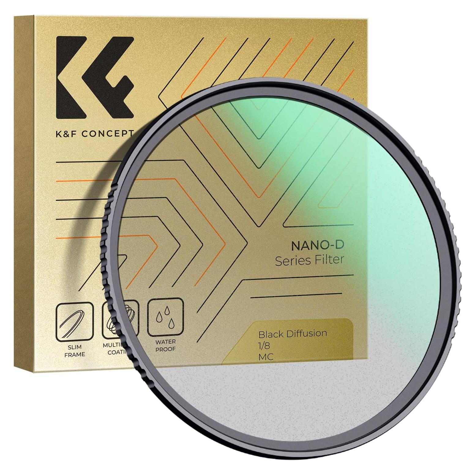 K&F Concept 49mm Black Diffusion 1/8 Waterproof Mist Cinematic Effect Camera Lens Filter with 24 Multi-Coatings for Video/Vlog/Portrait Photography (D-Series)