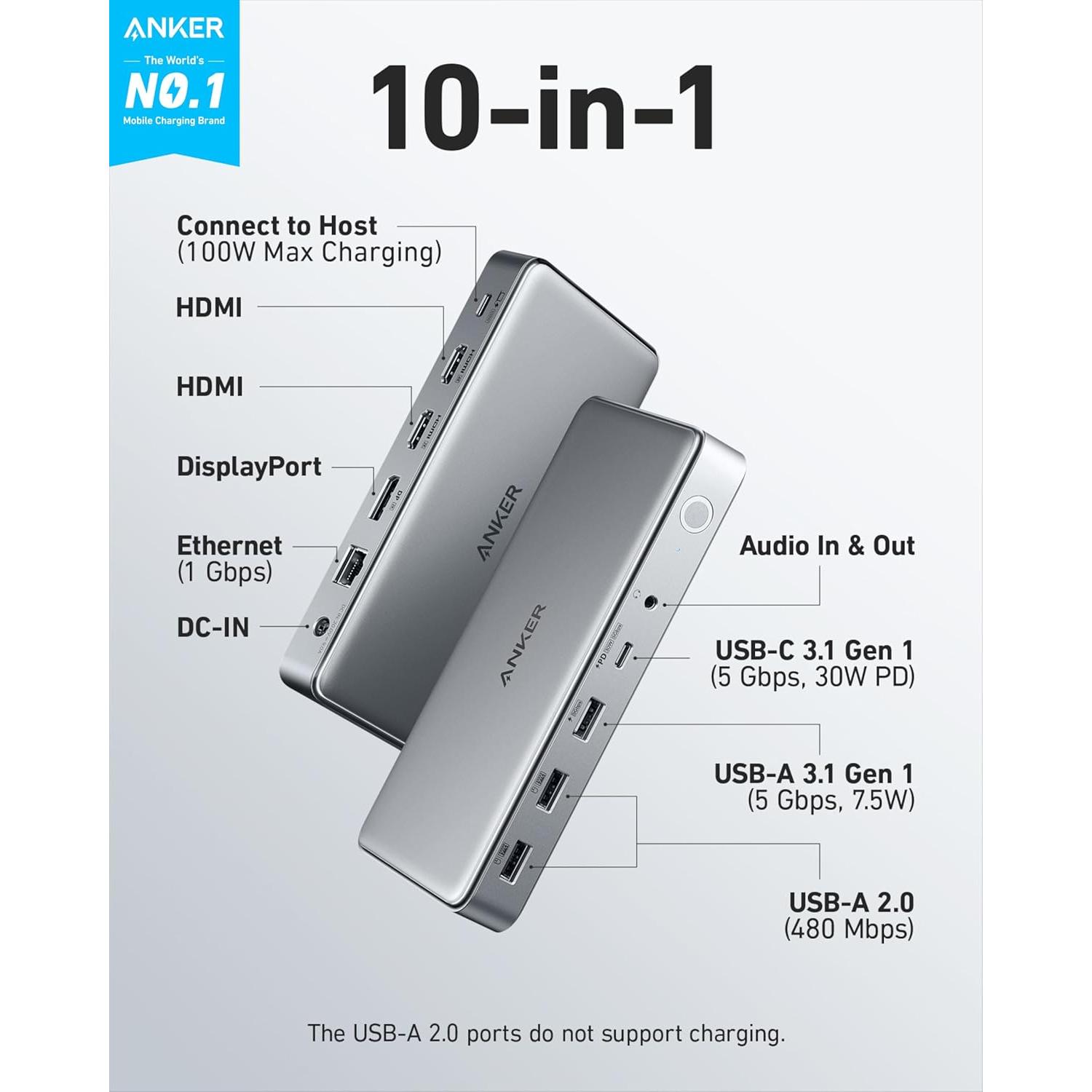 Estación de Acoplamiento USB-C Anker 10-en-1 con HDMI y DP