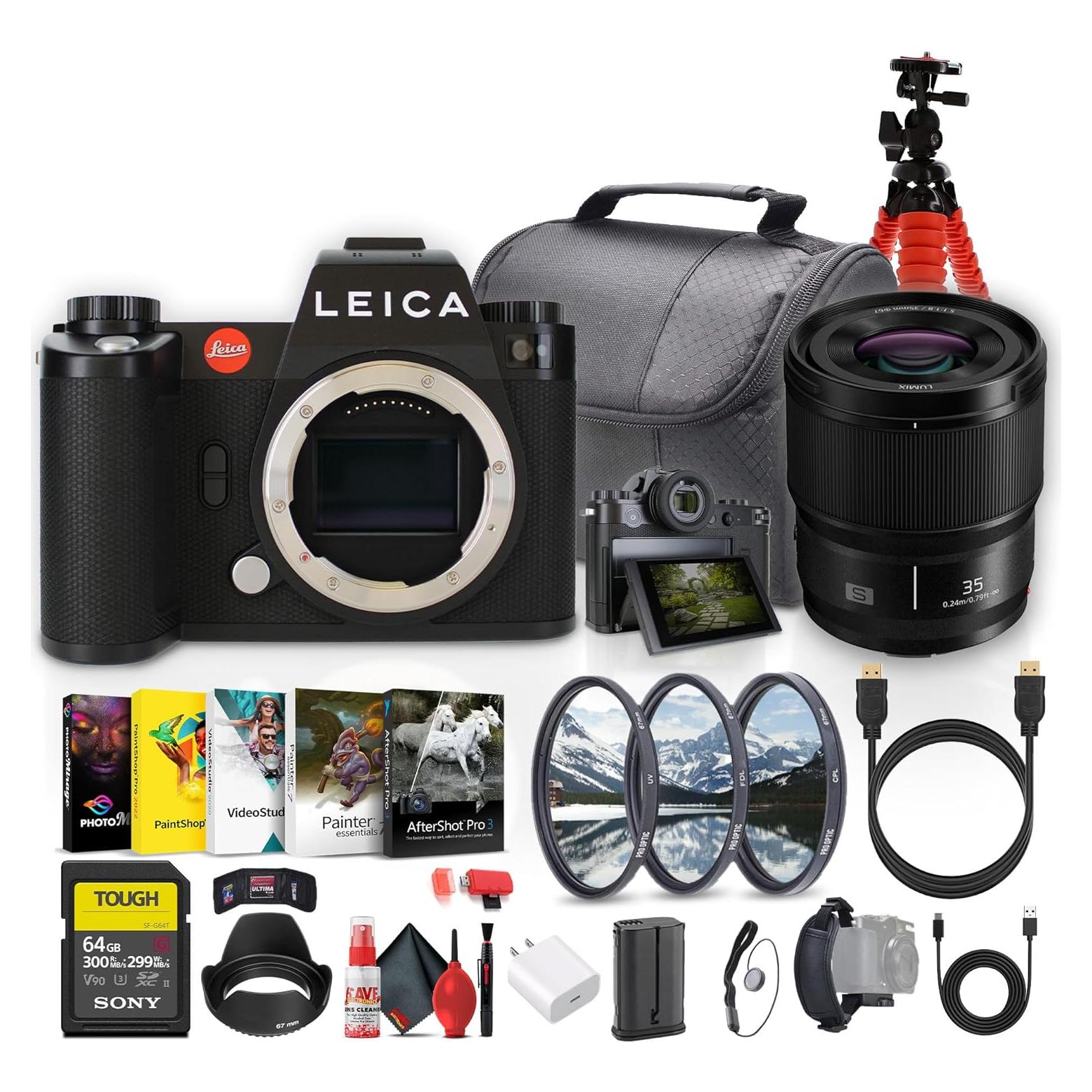 SL3 Mirrorless Digital Camera (10607) + Panasonic Lumix S 35mm Lens + 64GB Memory Card + Photography Software + Lens Filter Kit + Camera Bag + Flexible Tripod + Cleaning Kit + More