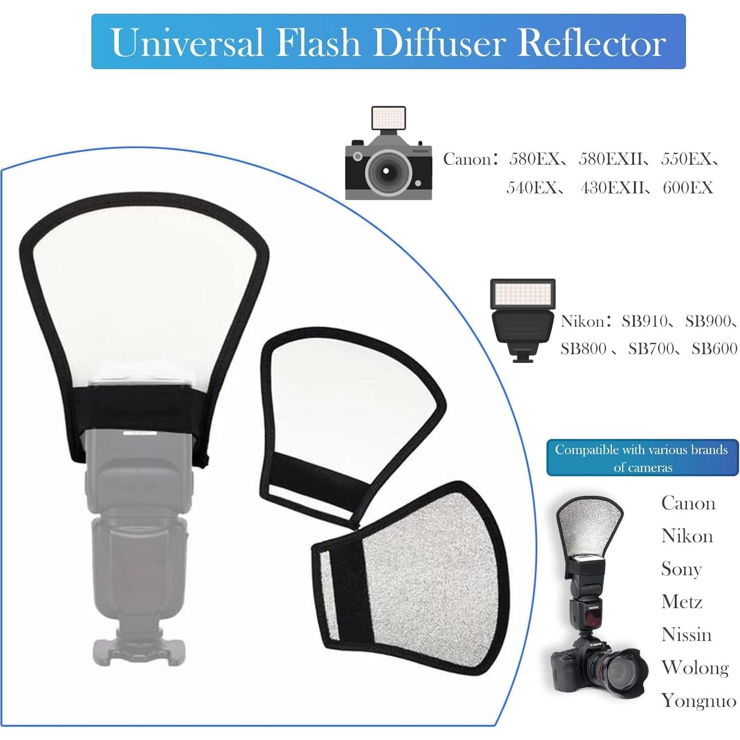 Kit Difusor Reflector Flash Waka PF02 - Universal para Canon, Nikon