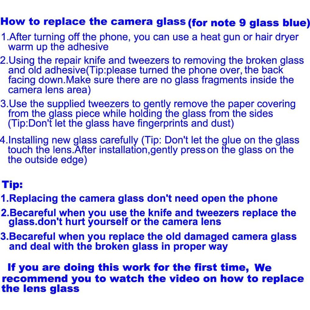 Reemplazo Lente de Cristal Cámara Trasera YUYOND Azul para Note 9