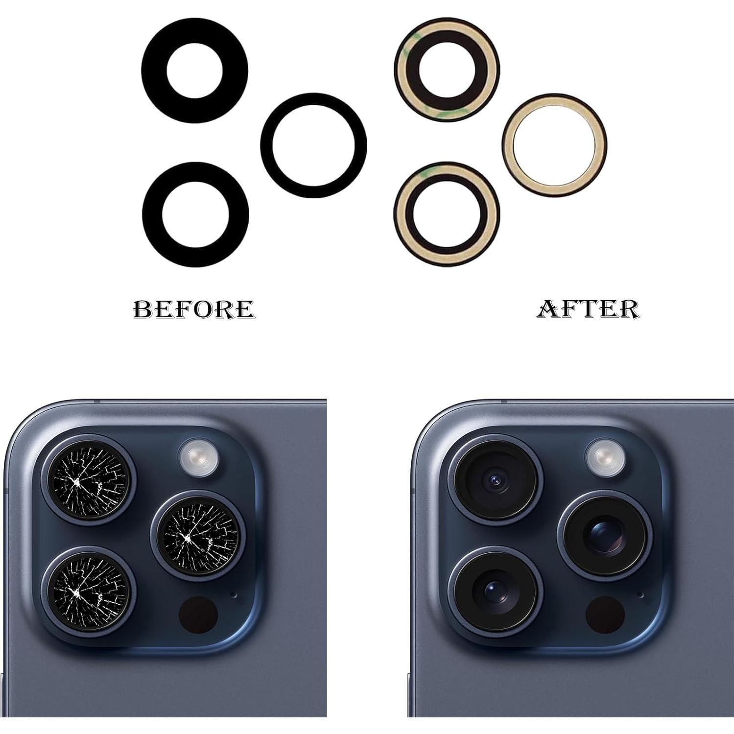 Juego de 3 Lentes de Reemplazo para Cámara iPhone 15 Pro