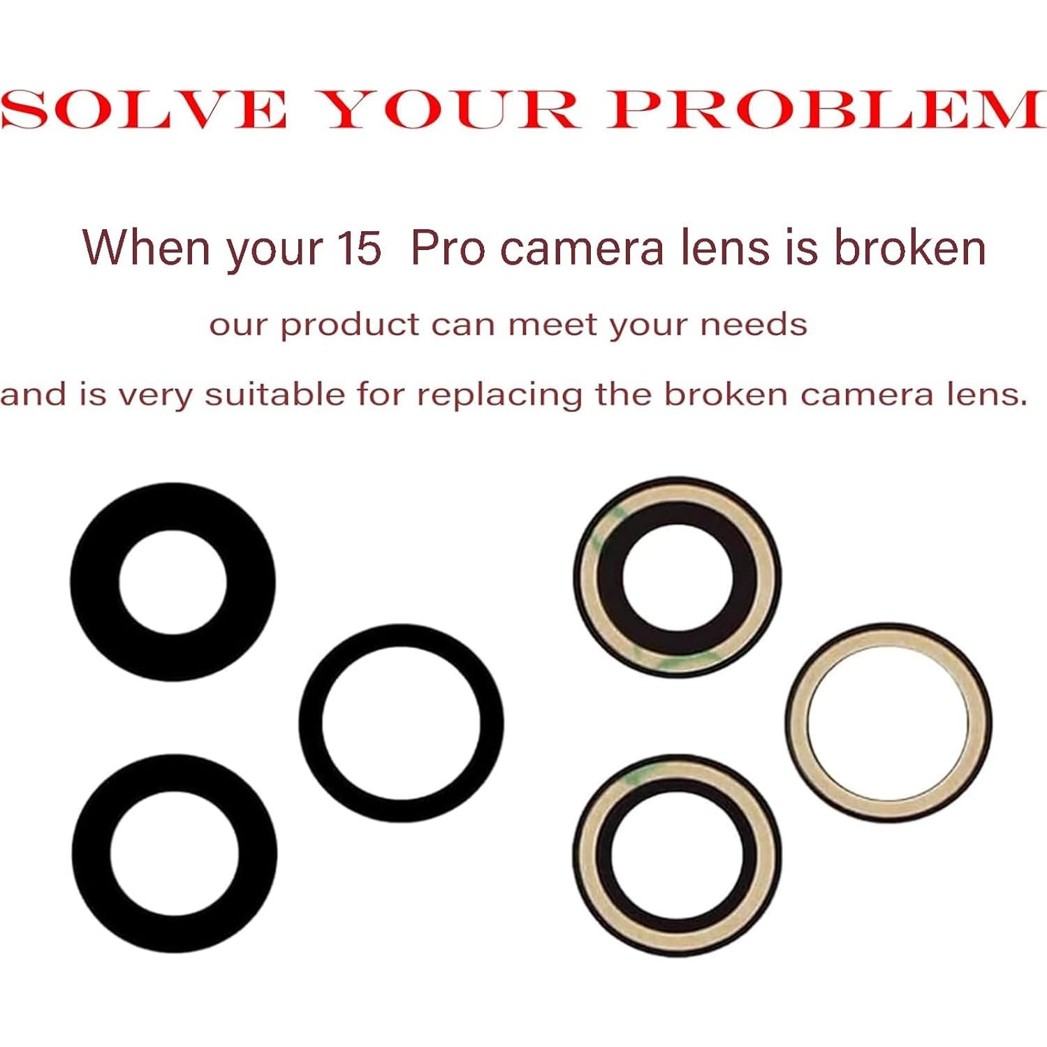 Juego de 3 Lentes de Reemplazo para Cámara iPhone 15 Pro