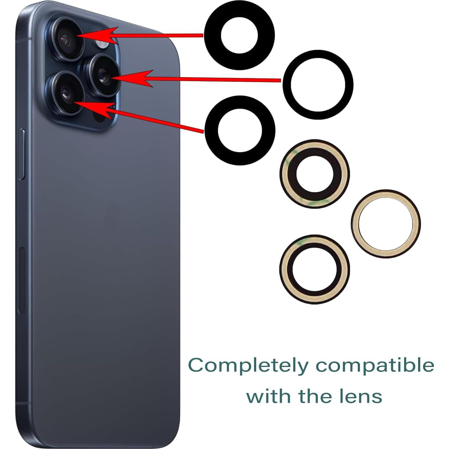 Juego de 3 Lentes de Reemplazo para Cámara iPhone 15 Pro