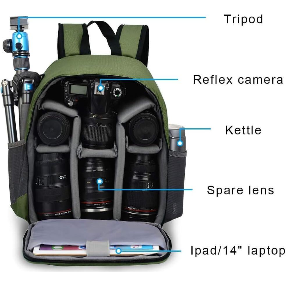 Mochila CADeN Profesional para Cámara DSLR/SLR Verde Impermeable