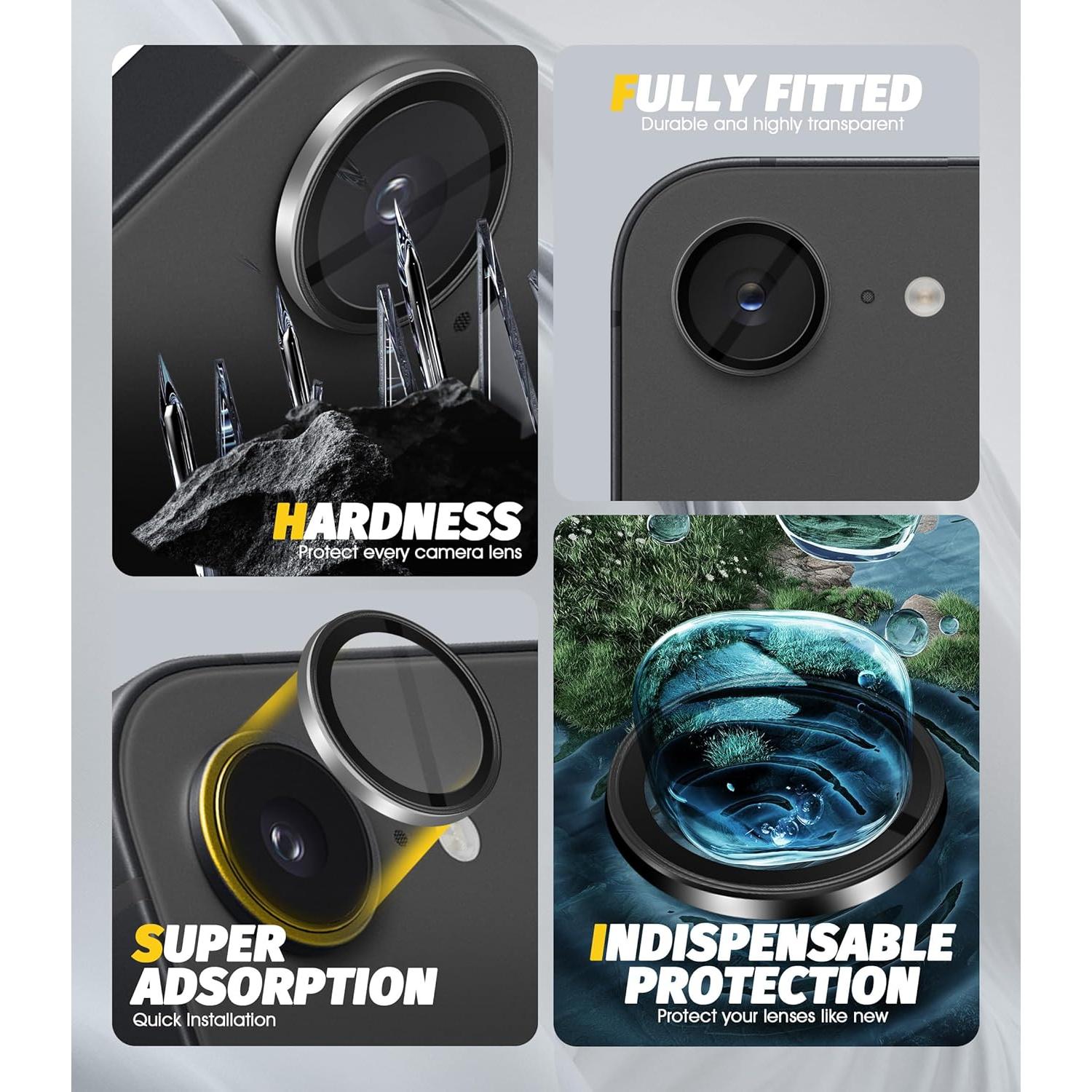 Protector de Lente de Cámara Orzero para iPhone 16e - Negro