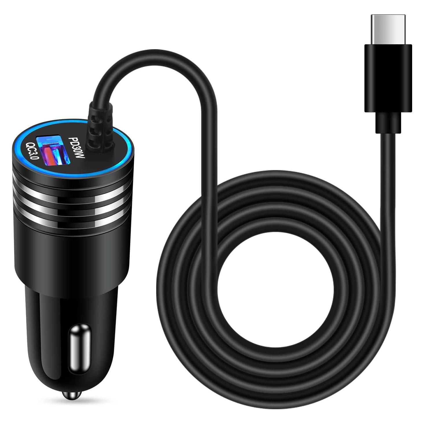Cargador de coche rápido 48W USB C con cable 3FT para Samsung