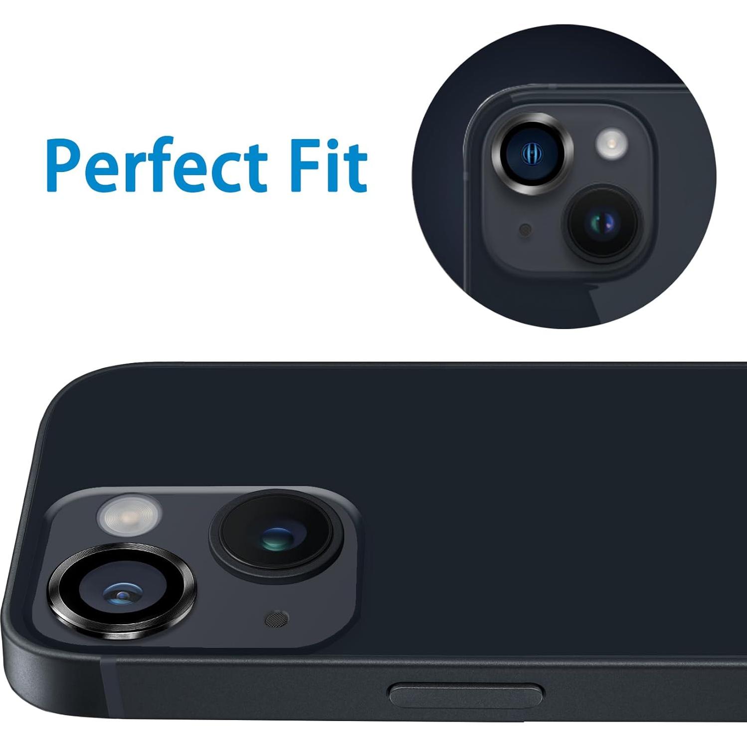 for iPhone 13 Mini/iPhone 13 Camera Lens Protector, Anti-Scratch 9H Tempered Glass Metal Camera Screen Protector Shockproof Cover Film Ring -2 Pcs Black