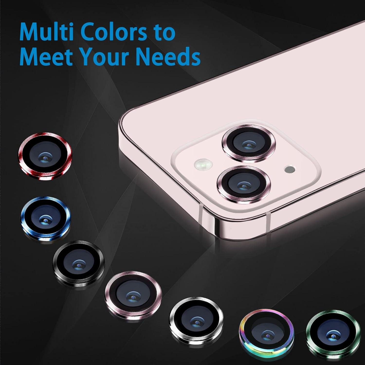 for iPhone 13 Mini/iPhone 13 Camera Lens Protector, Anti-Scratch 9H Tempered Glass Metal Camera Screen Protector Shockproof Cover Film Ring -2 Pcs Black