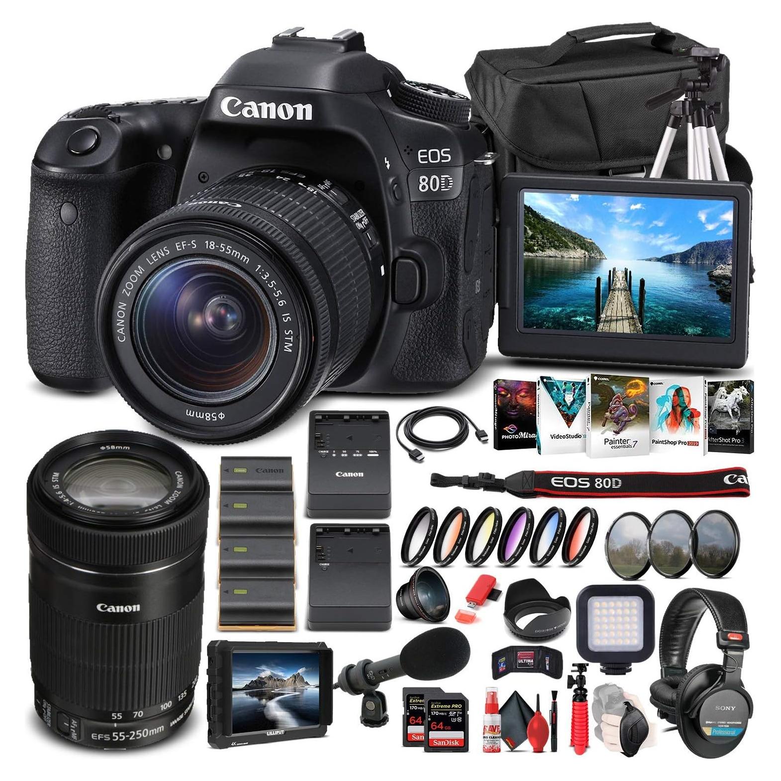 Cámara DSLR Canon EOS 80D con Lentes 18-55mm y 55-250mm