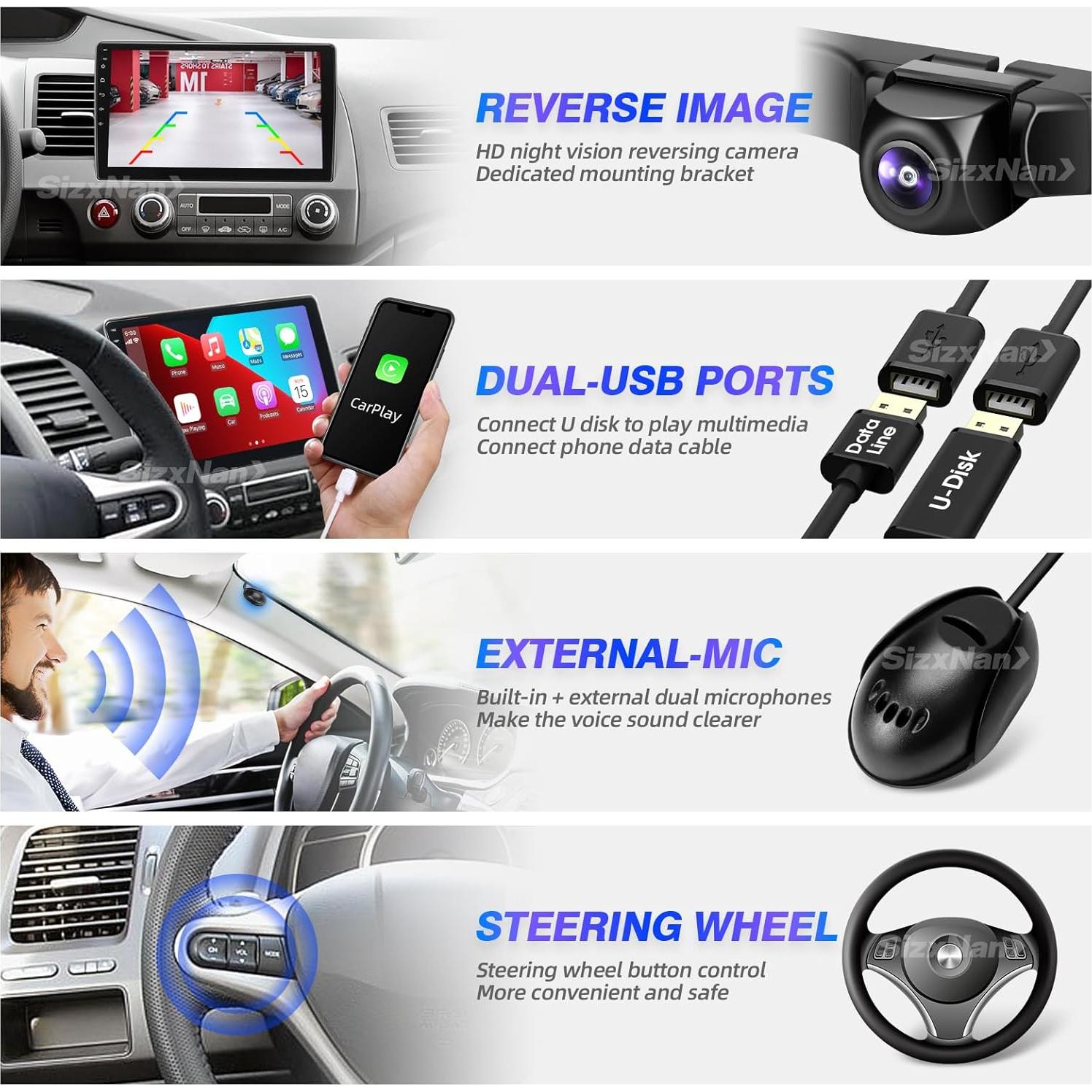 Pantalla Táctil 10.1" Android SizxNanv para Honda Civic 2006-2011