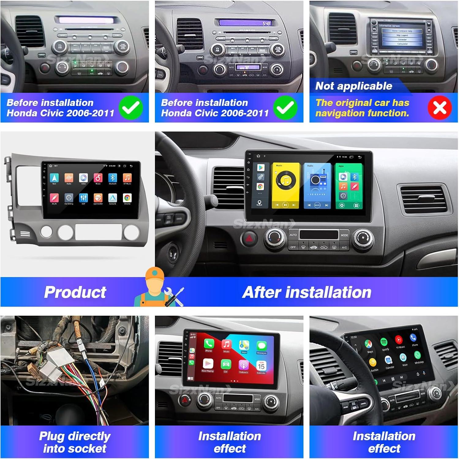 Pantalla Táctil 10.1" Android SizxNanv para Honda Civic 2006-2011