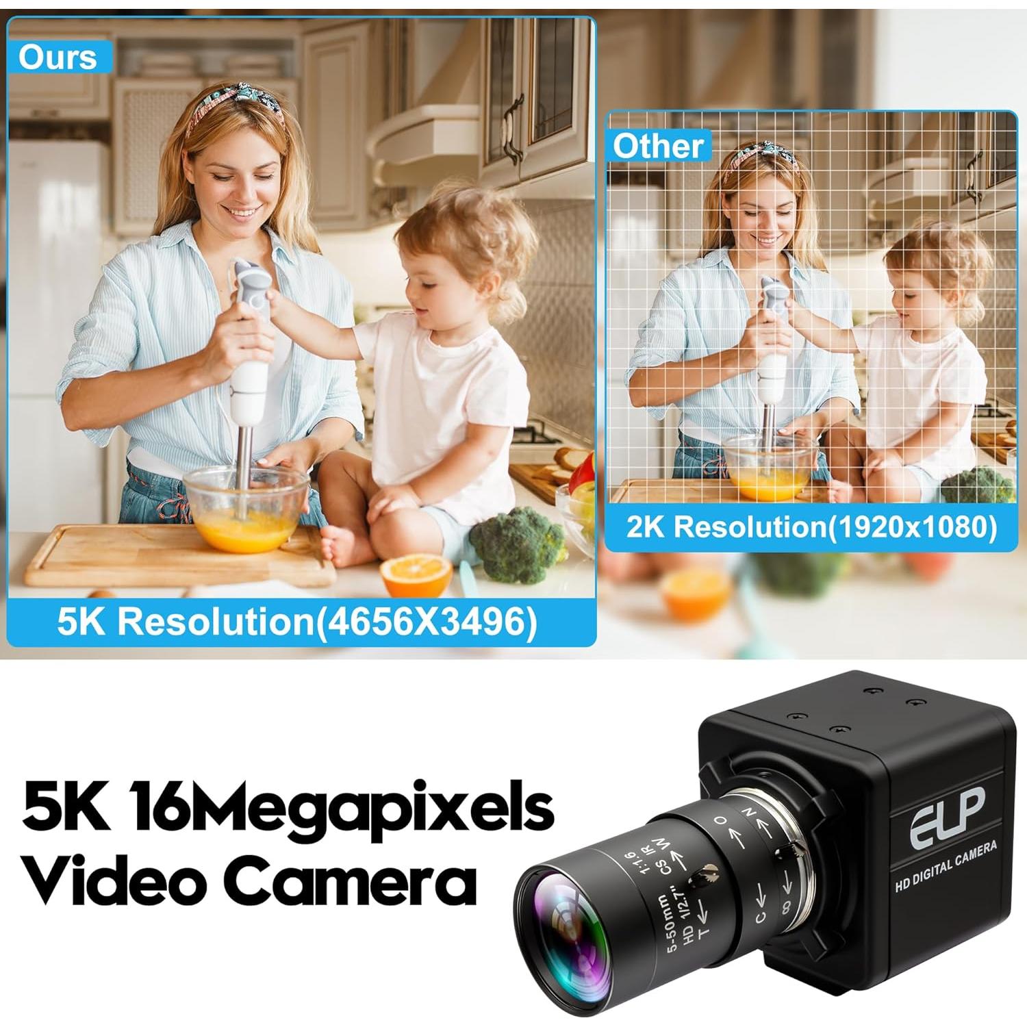 Cámara USB 16MP IFWATER con Lente Varifocal 5-50mm