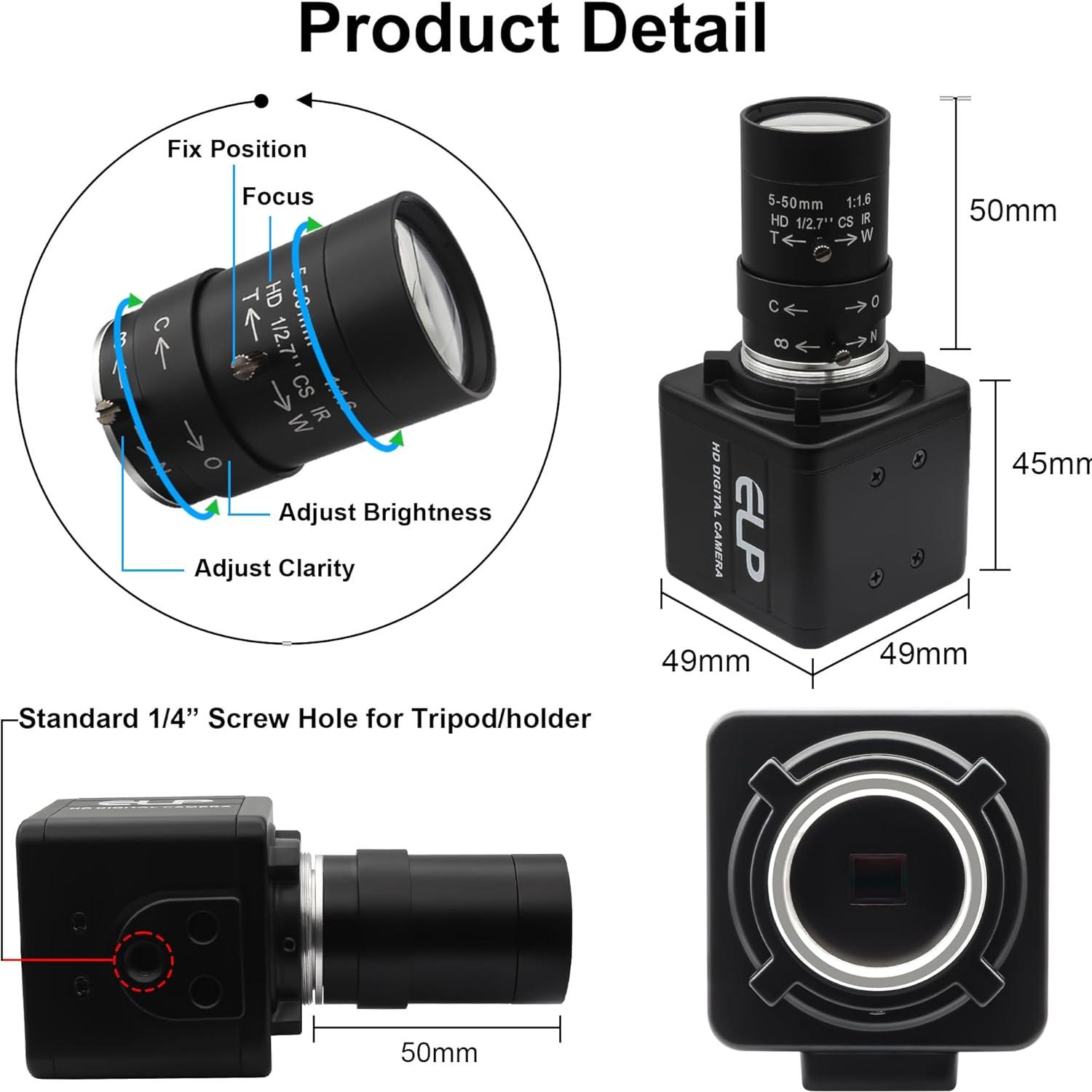 Cámara USB 16MP IFWATER con Lente Varifocal 5-50mm
