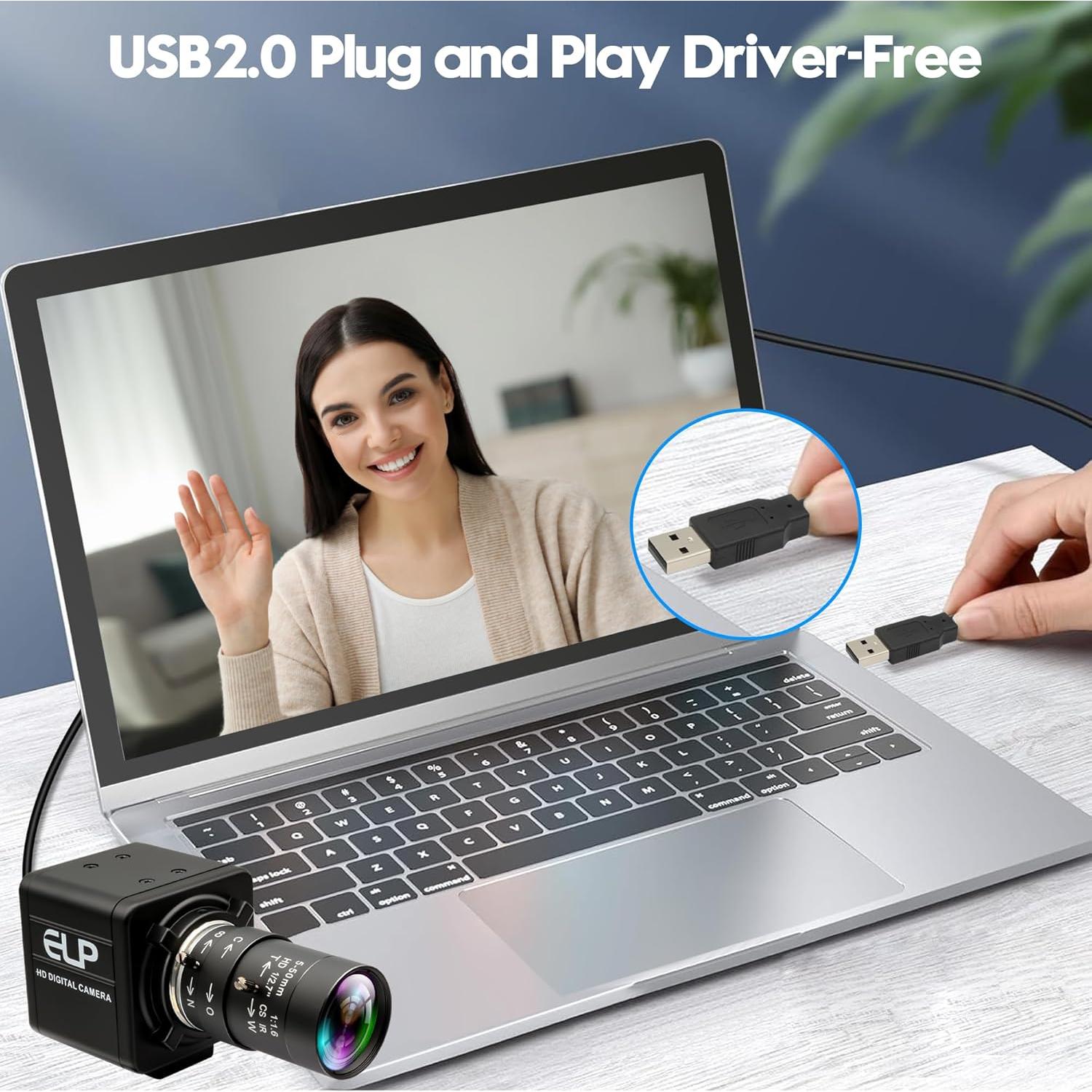 Cámara USB 16MP IFWATER con Lente Varifocal 5-50mm