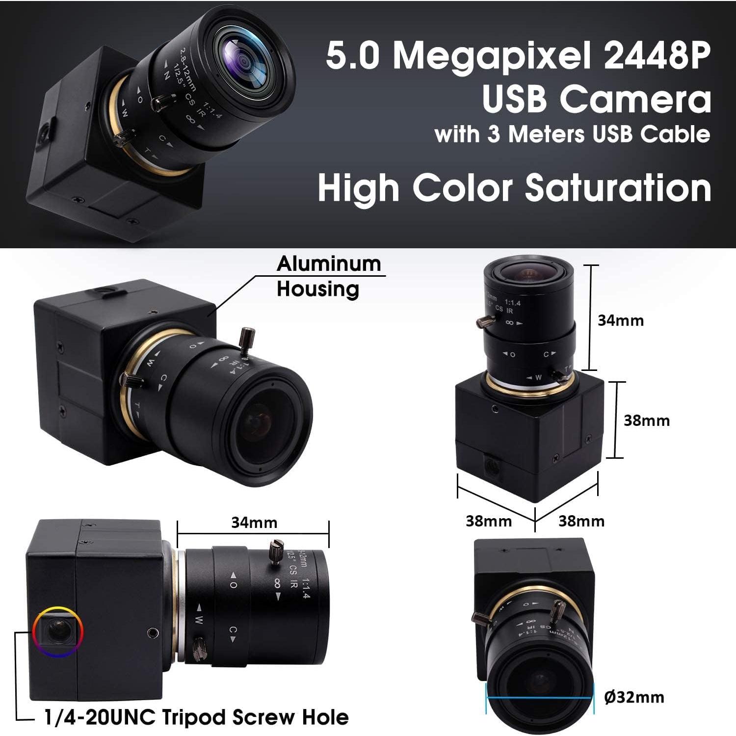 Cámara USB Varifocal 5MP 2.8-12mm Webcam Manual HD