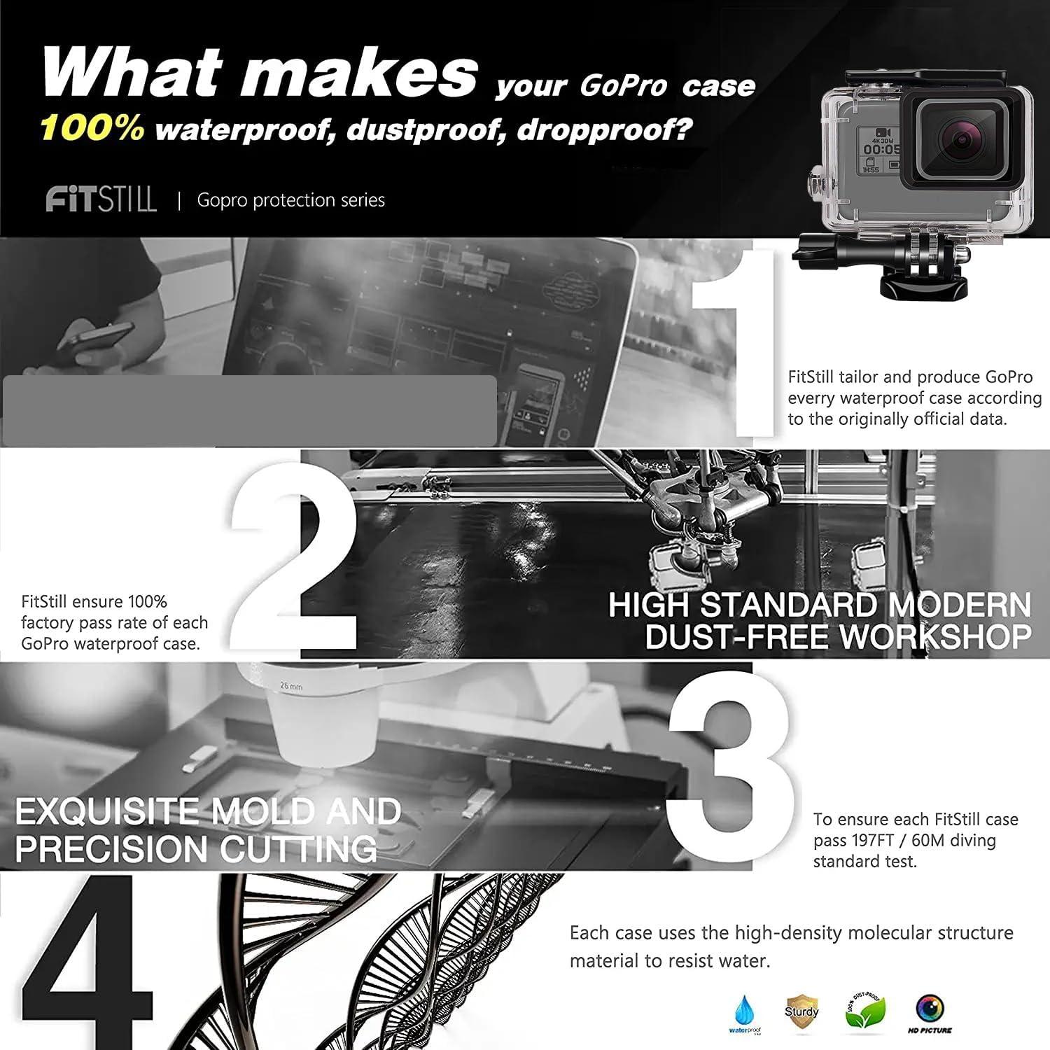 Carcasa Impermeable FitStill para GoPro Hero 2018/7/6/5 Negra