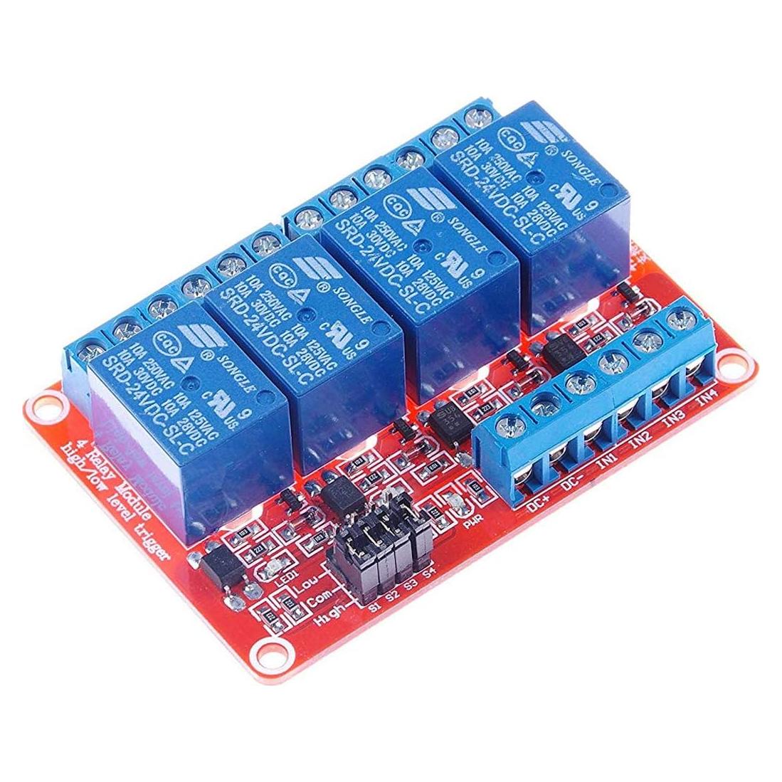 Módulo de Relé 4 Canales 24V HiLetgo con Aislamiento Óptico
