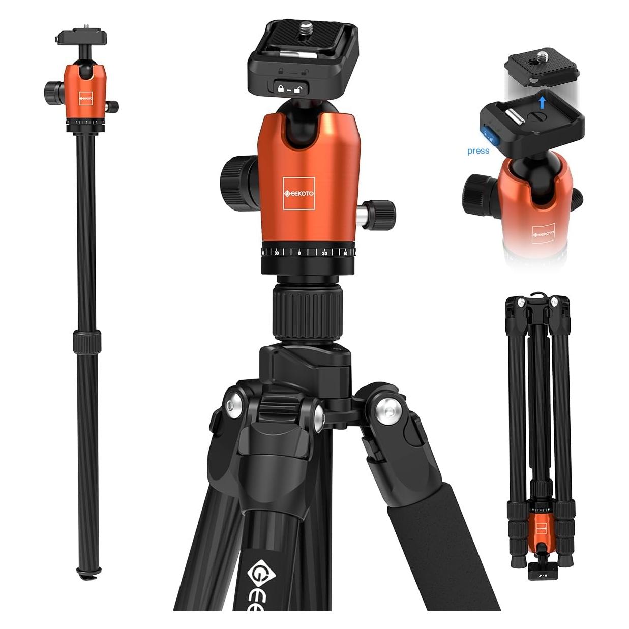 Trípode de Fibra de Carbono GEEKOTO 165 cm 12 kg con Monopie