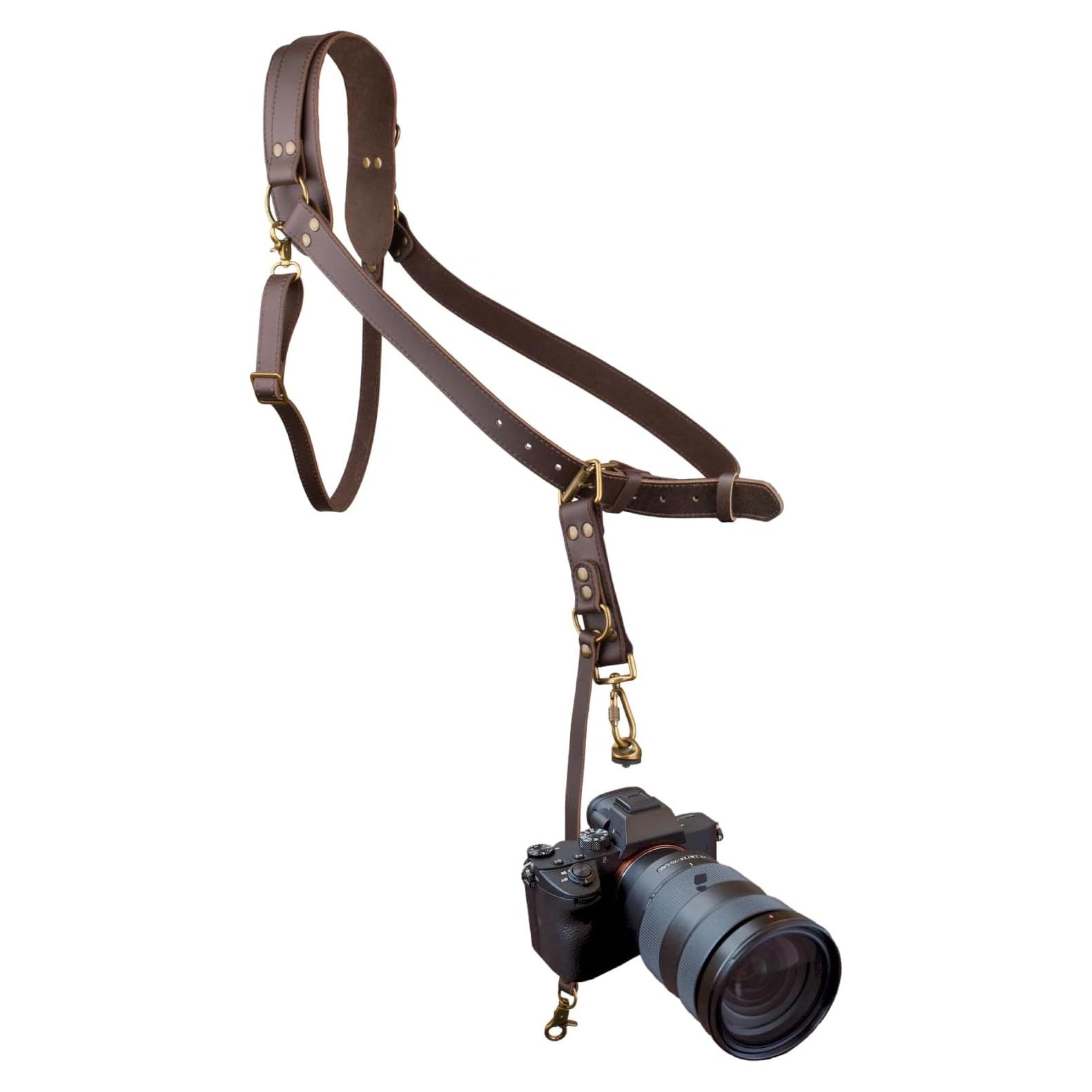 Arnés de cámara de cuero 4J LEDR ajustable para DSLR