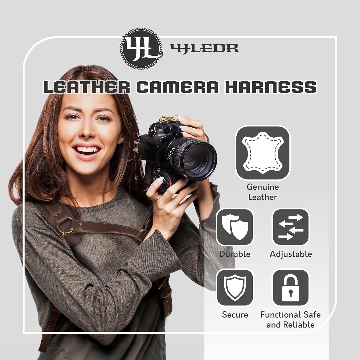 Arnés de cámara de cuero 4J LEDR ajustable para DSLR