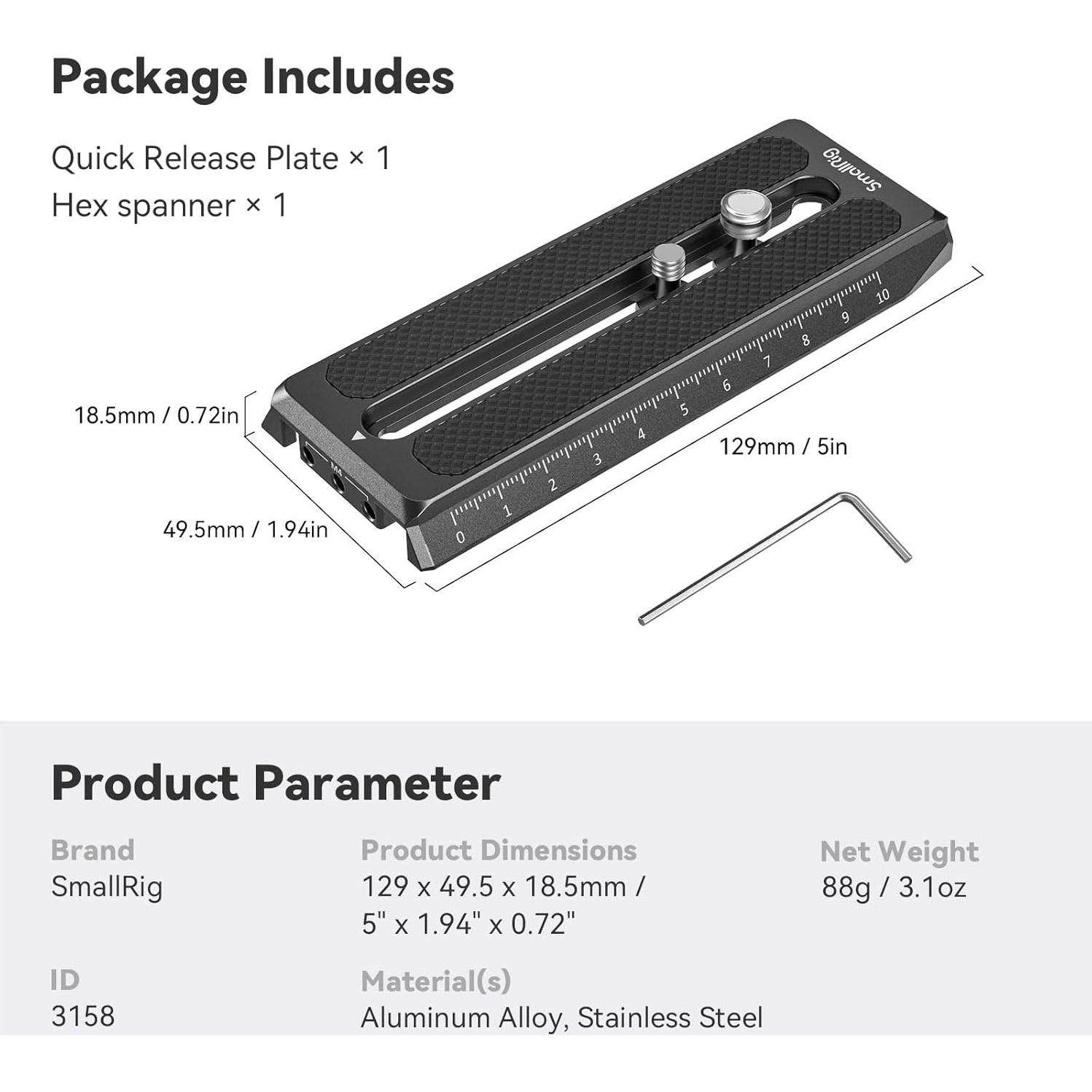 Placa de Liberación Rápida SmallRig 3158 para Manfrotto 12.9x5 cm