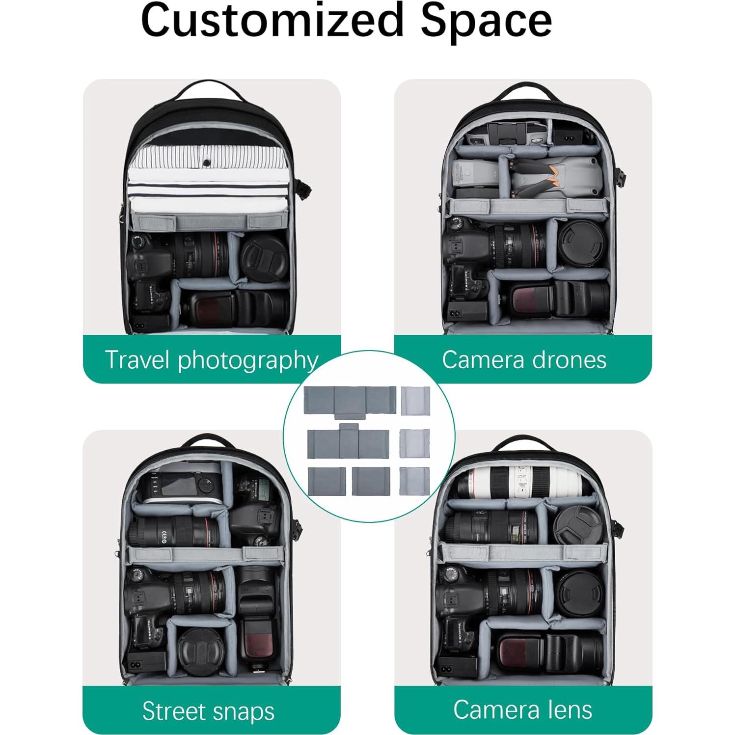 Mochila para Cámara BAGSMART Negra 30L para DSLR y Laptop 15.6"