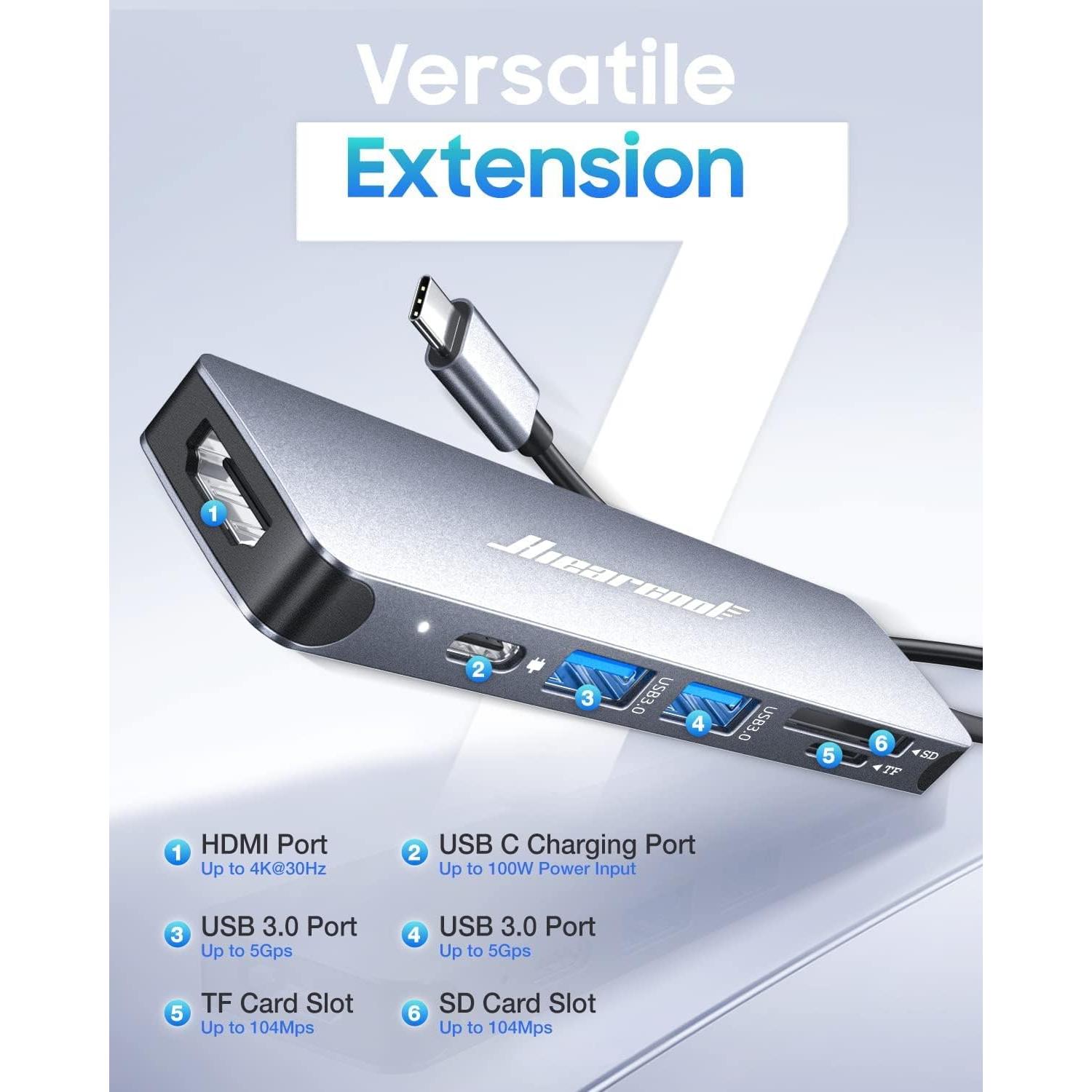 Hub USB C Hiearcool 7 en 1 HDMI 4K 100W para MacBook Pro