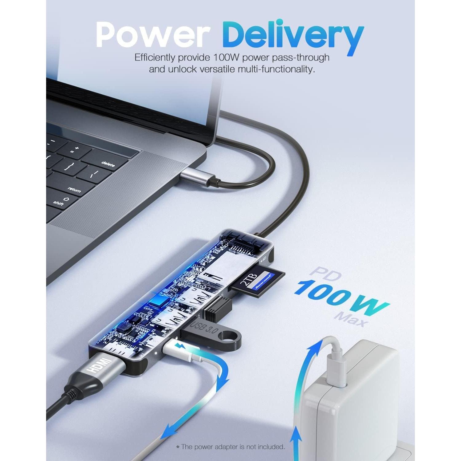 Hub USB C Hiearcool 7 en 1 HDMI 4K 100W para MacBook Pro
